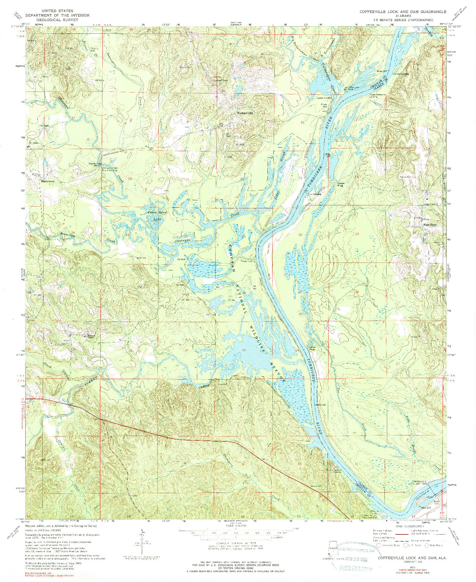 USGS 1:24000-SCALE QUADRANGLE FOR COFFEEVILLE LOCK AND DAM, AL 1971