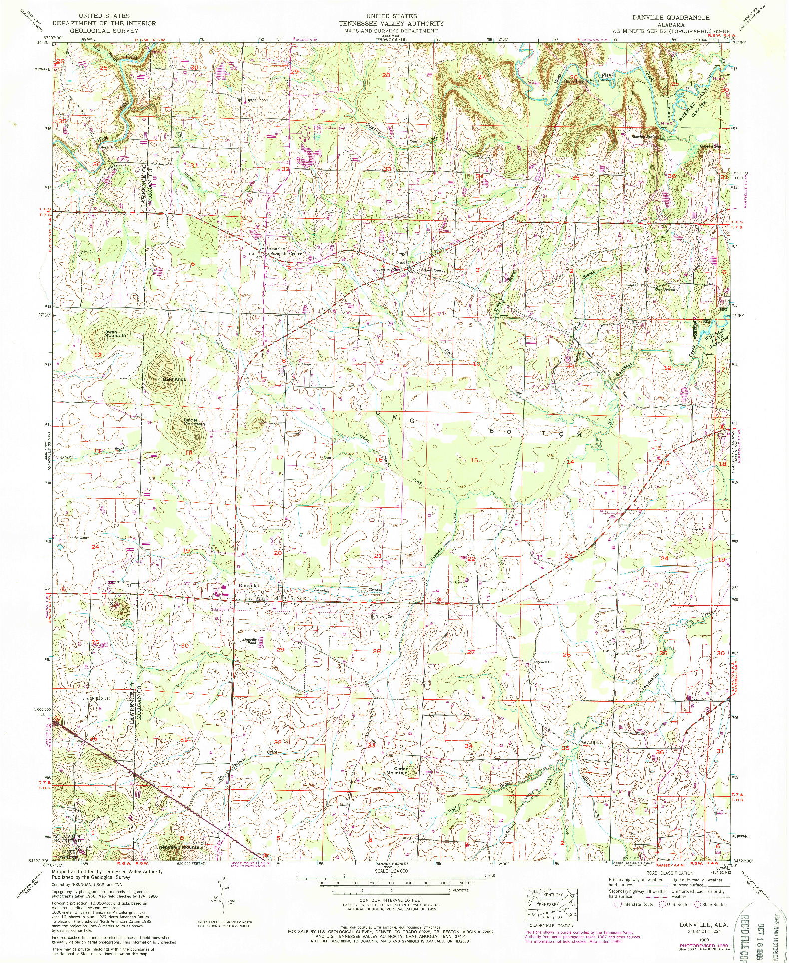 USGS 1:24000-SCALE QUADRANGLE FOR DANVILLE, AL 1960
