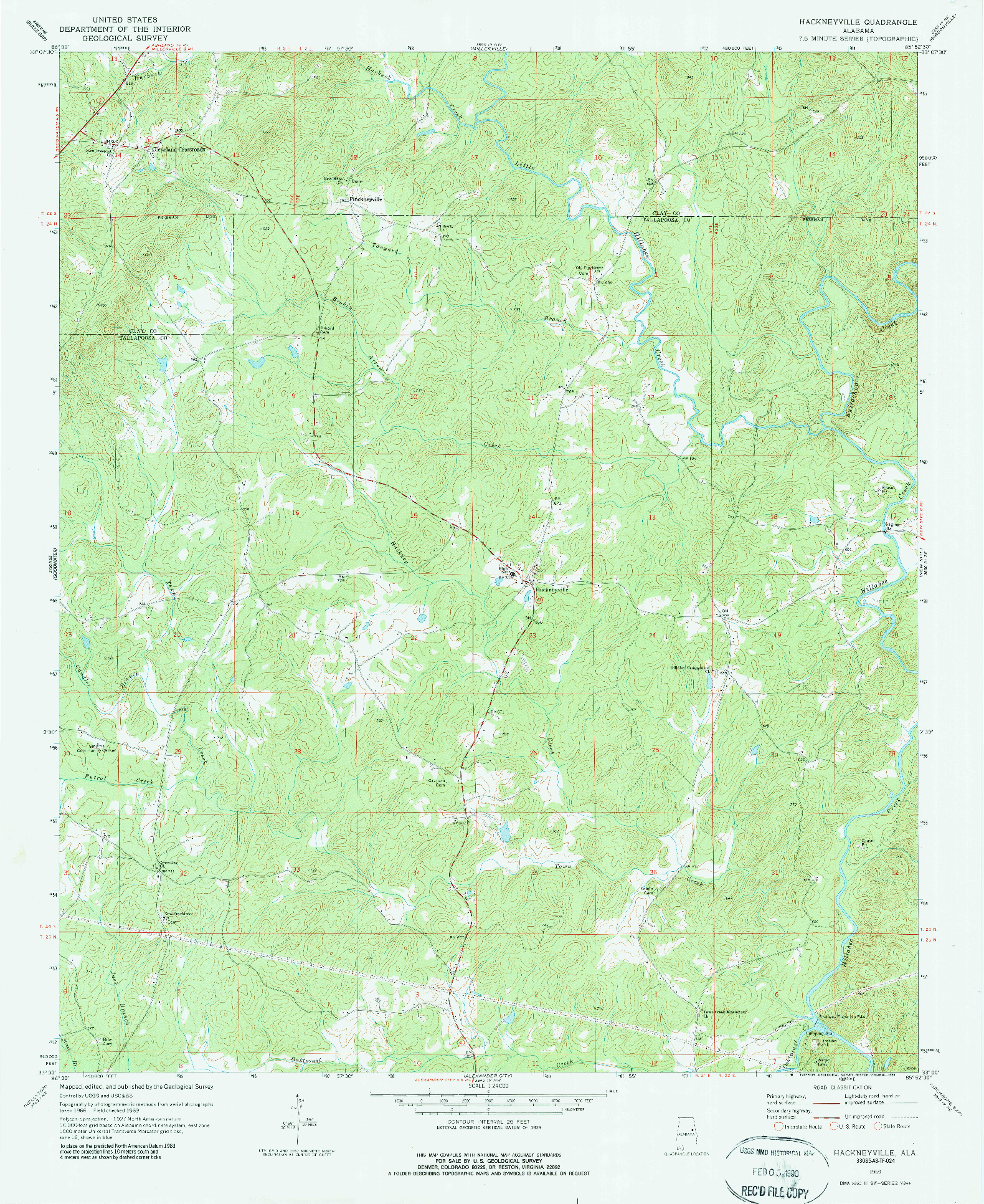 USGS 1:24000-SCALE QUADRANGLE FOR HACKNEYVILLE, AL 1969