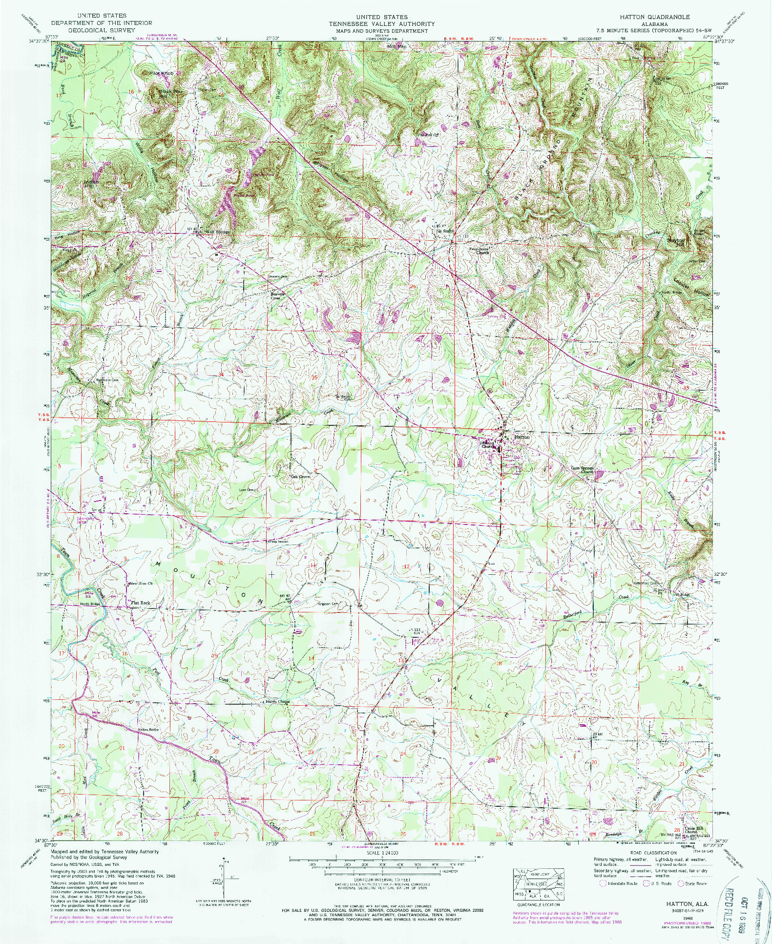 USGS 1:24000-SCALE QUADRANGLE FOR HATTON, AL 1948