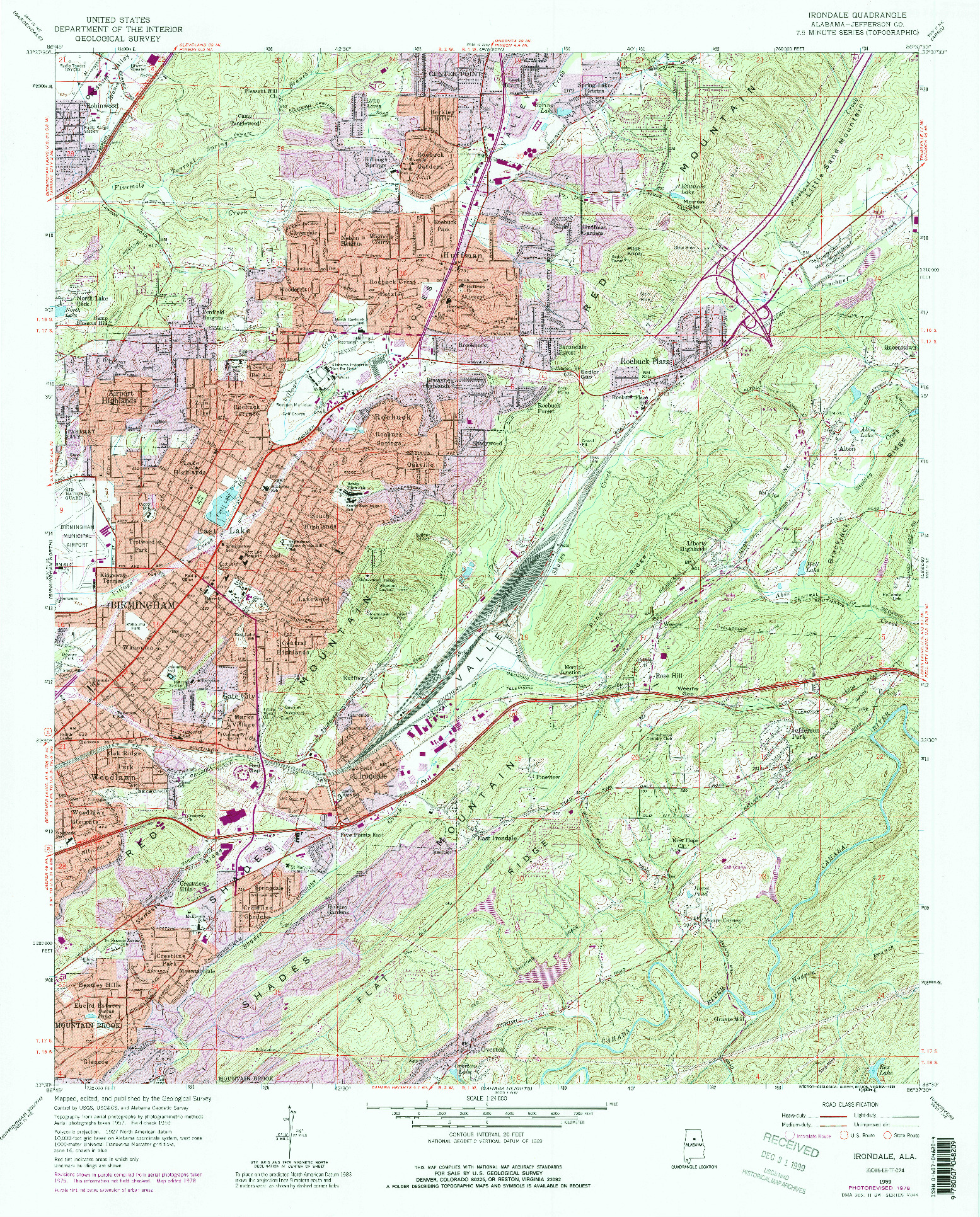 USGS 1:24000-SCALE QUADRANGLE FOR IRONDALE, AL 1959