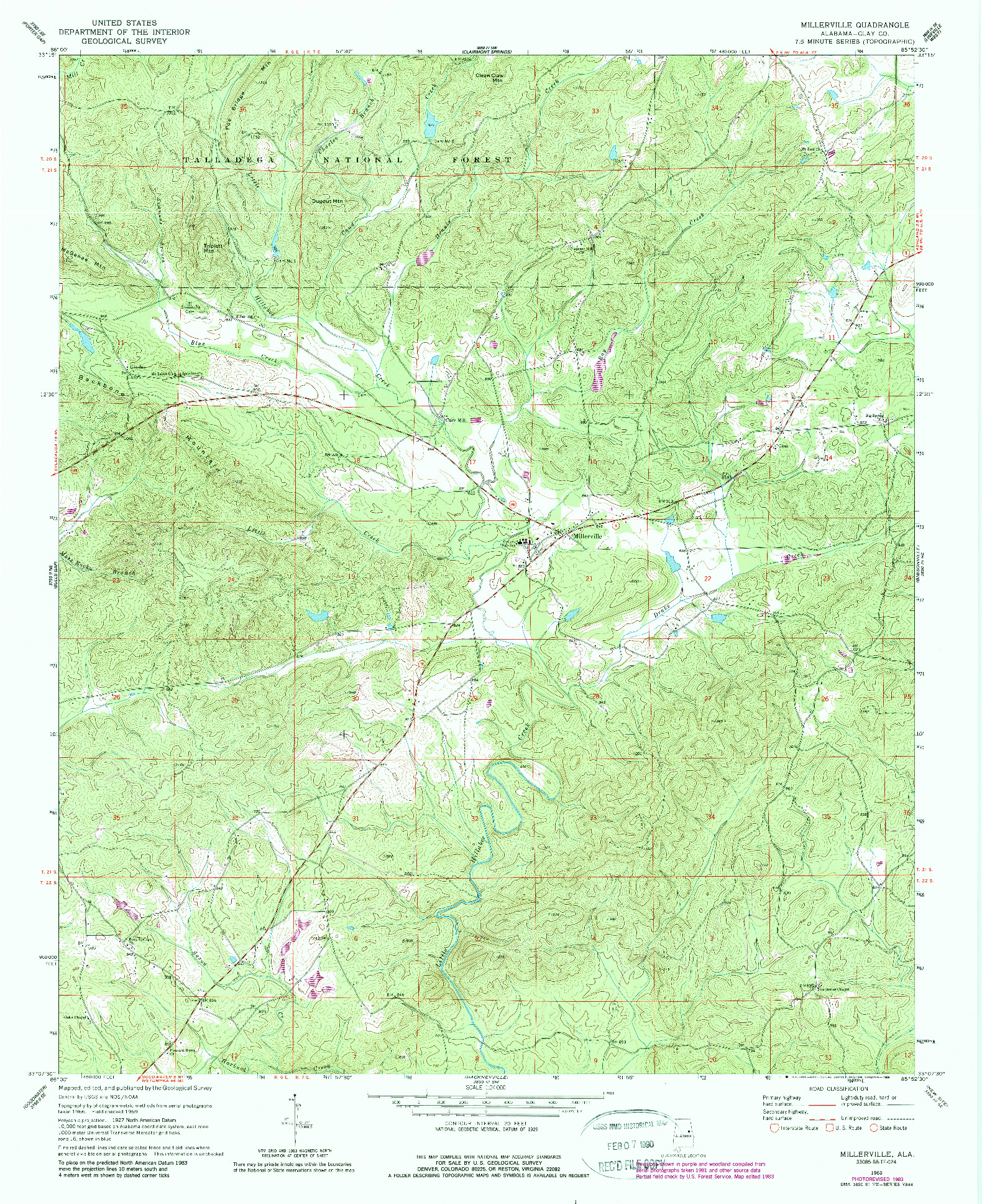 USGS 1:24000-SCALE QUADRANGLE FOR MILLERVILLE, AL 1969