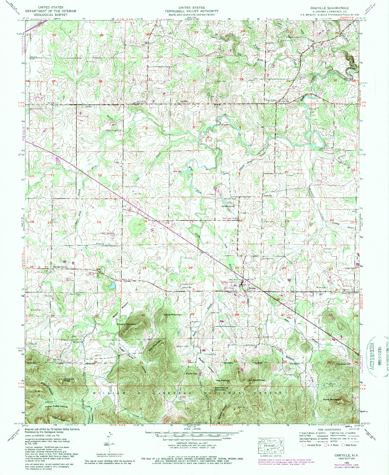 USGS 1:24000-SCALE QUADRANGLE FOR OAKVILLE, AL 1960