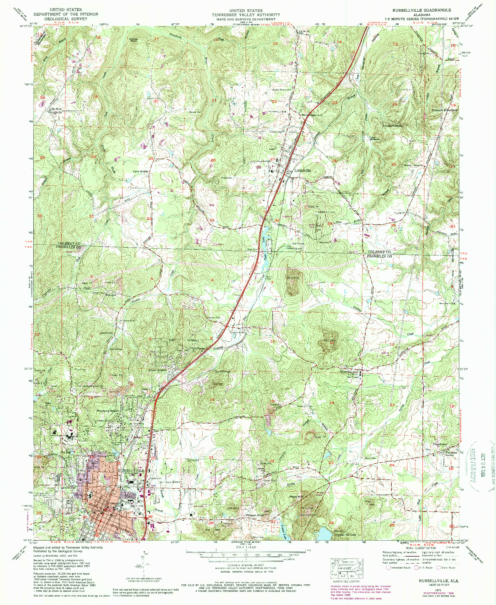 USGS 1:24000-SCALE QUADRANGLE FOR RUSSELLVILLE, AL 1971