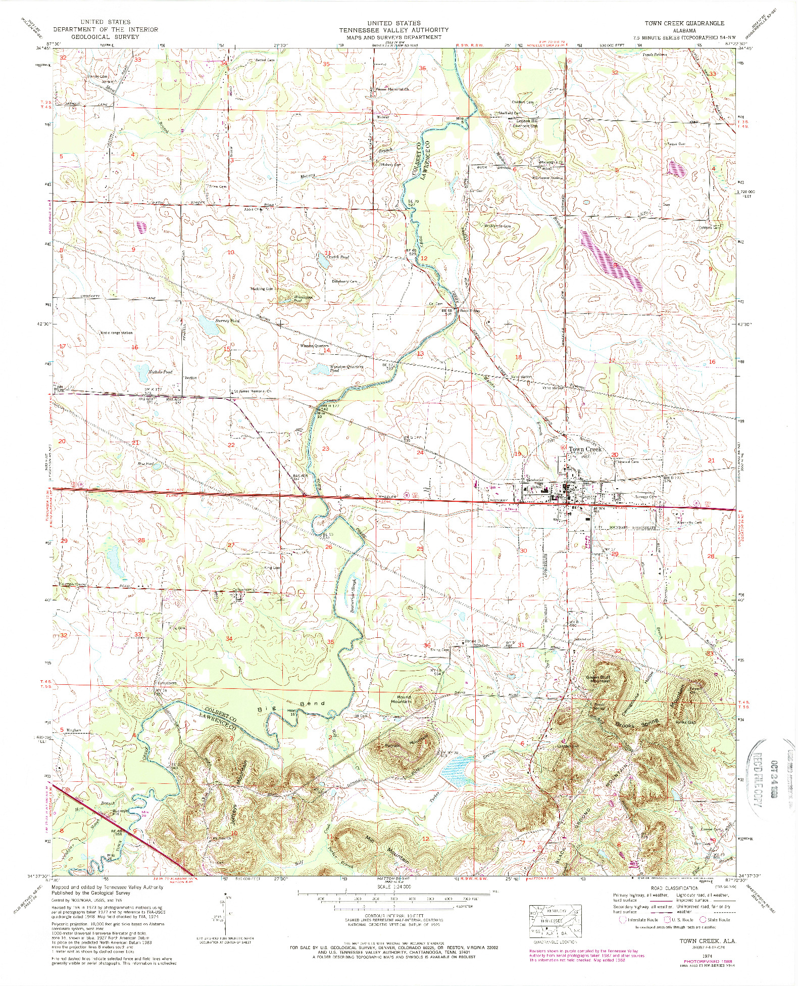 USGS 1:24000-SCALE QUADRANGLE FOR TOWN CREEK, AL 1974
