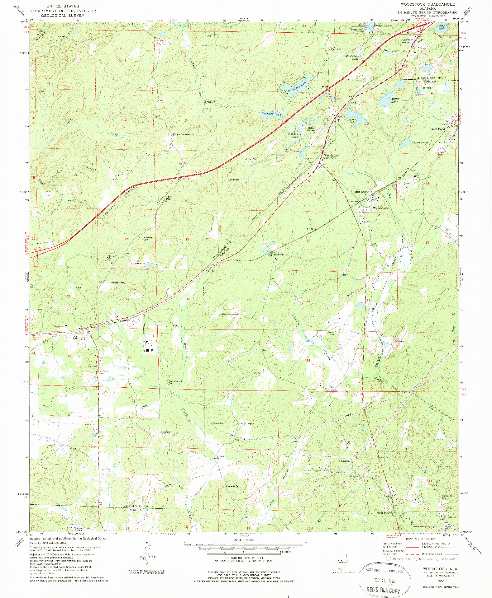 USGS 1:24000-SCALE QUADRANGLE FOR WOODSTOCK, AL 1980