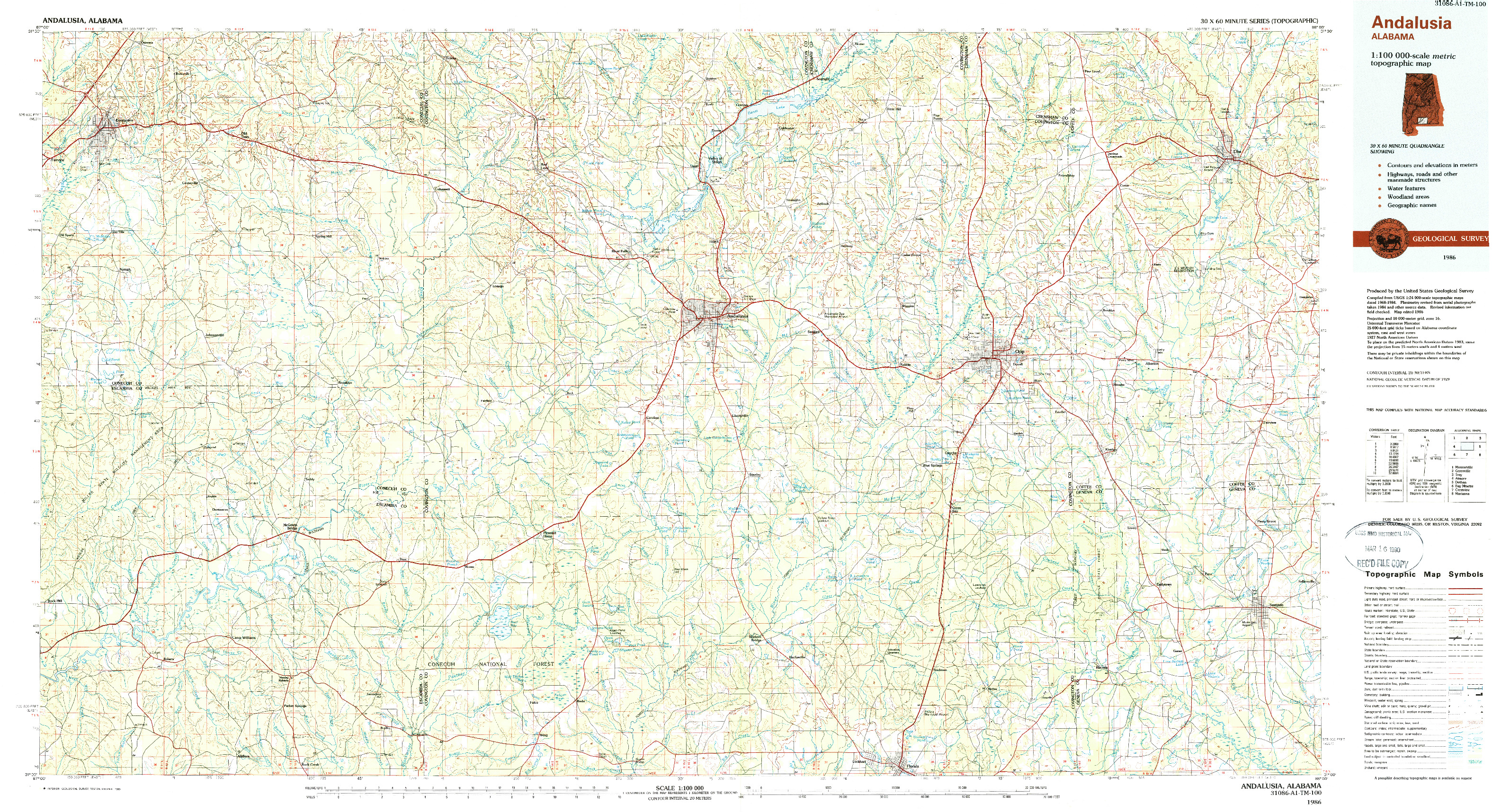 USGS 1:100000-SCALE QUADRANGLE FOR ANDALUSIA, AL 1986