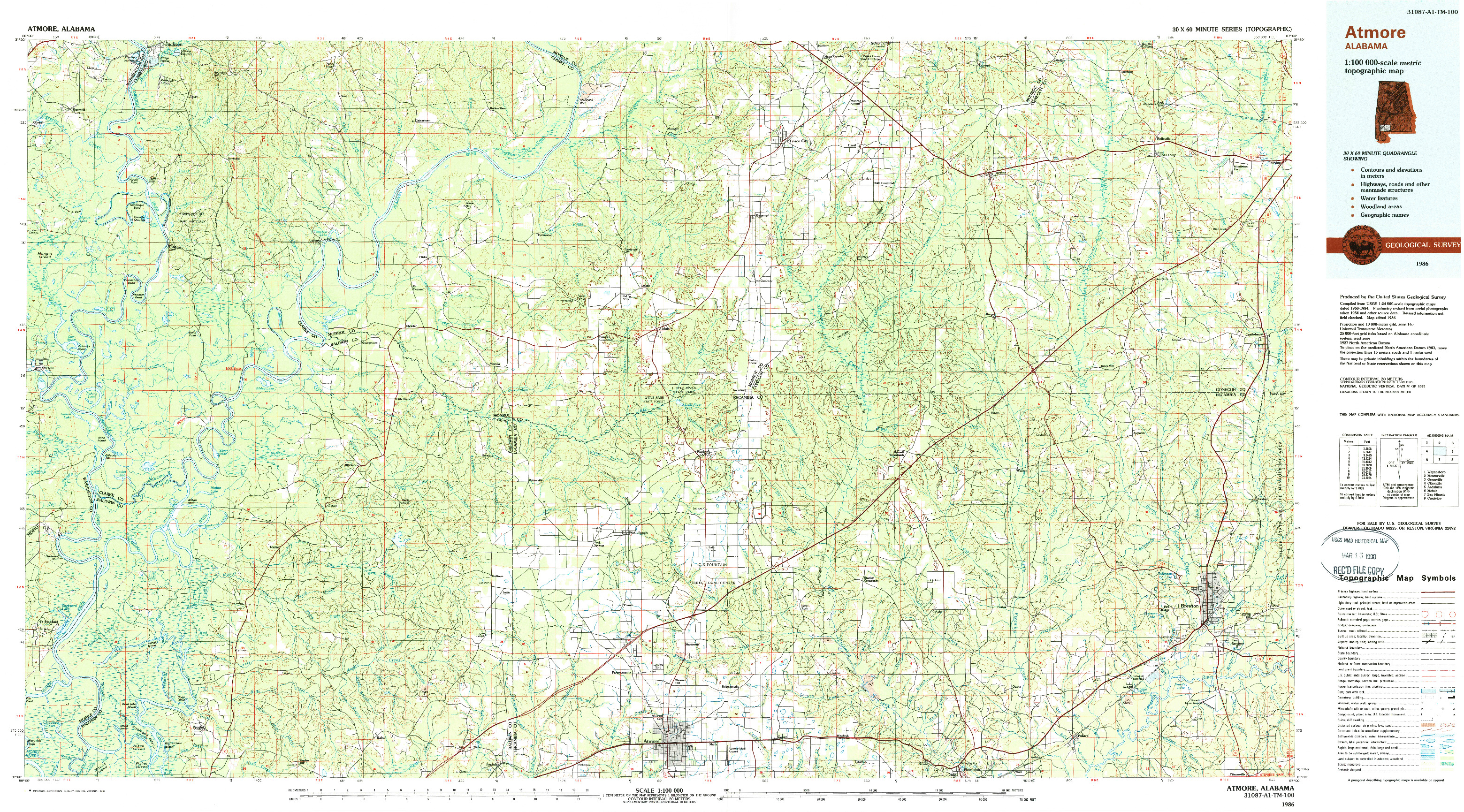 USGS 1:100000-SCALE QUADRANGLE FOR ATMORE, AL 1986