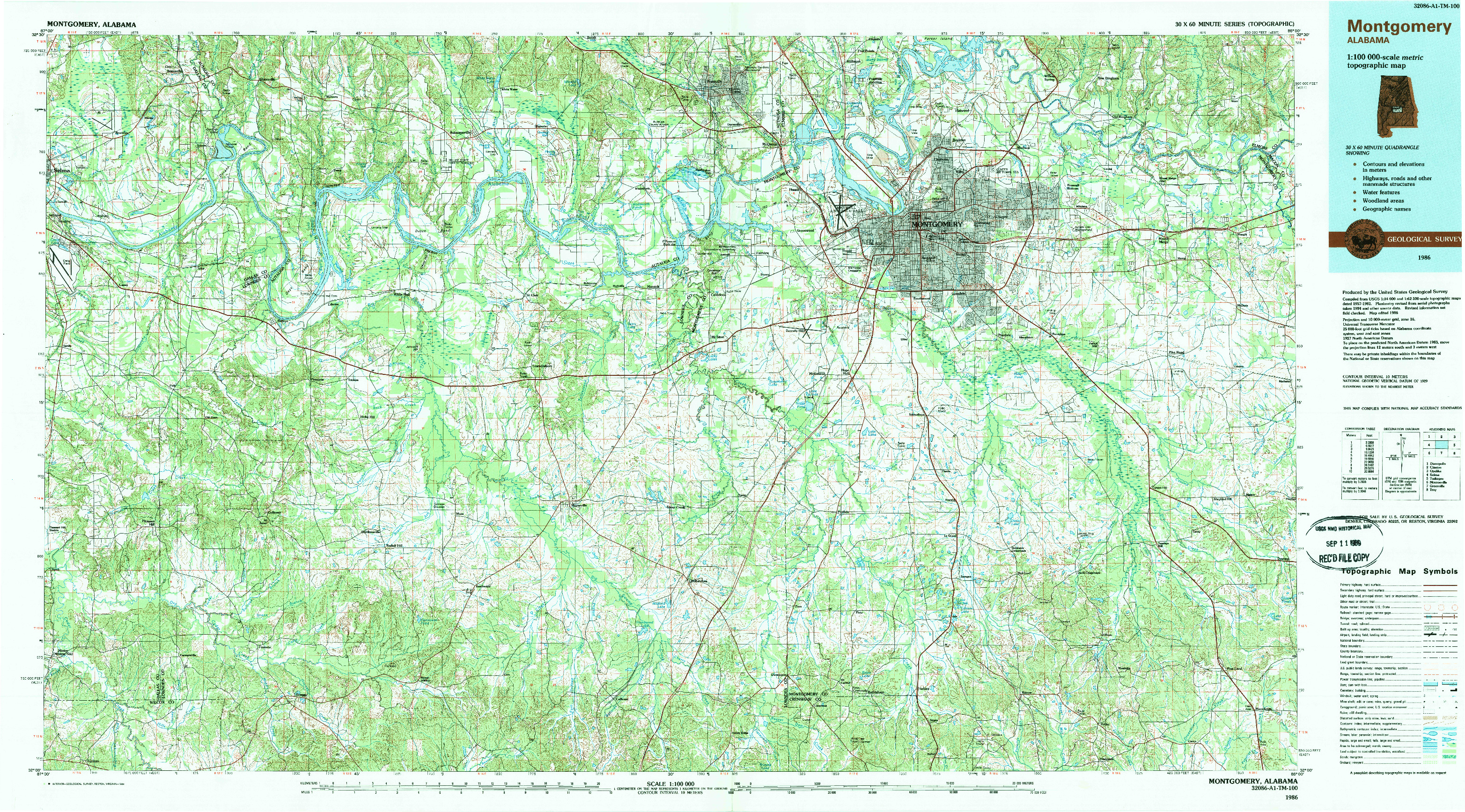 USGS 1:100000-SCALE QUADRANGLE FOR MONTGOMERY, AL 1986