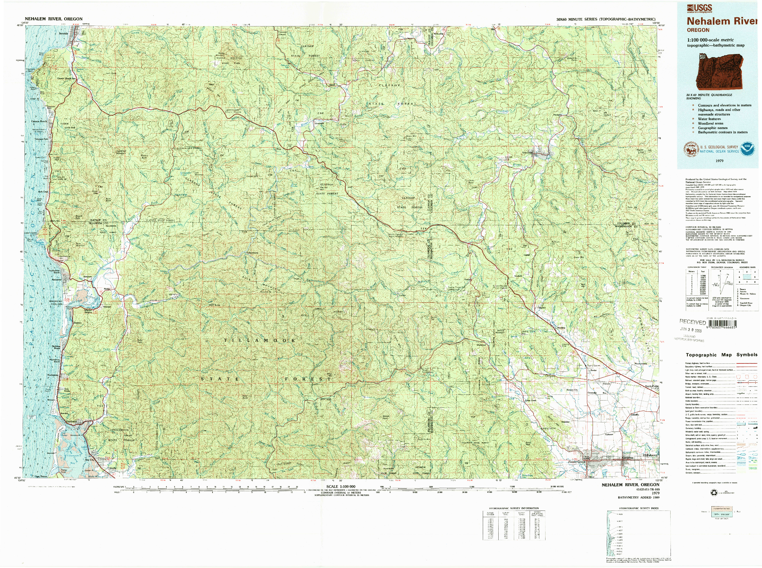 USGS 1:100000-SCALE QUADRANGLE FOR NEHALEM RIVER, OR 1979