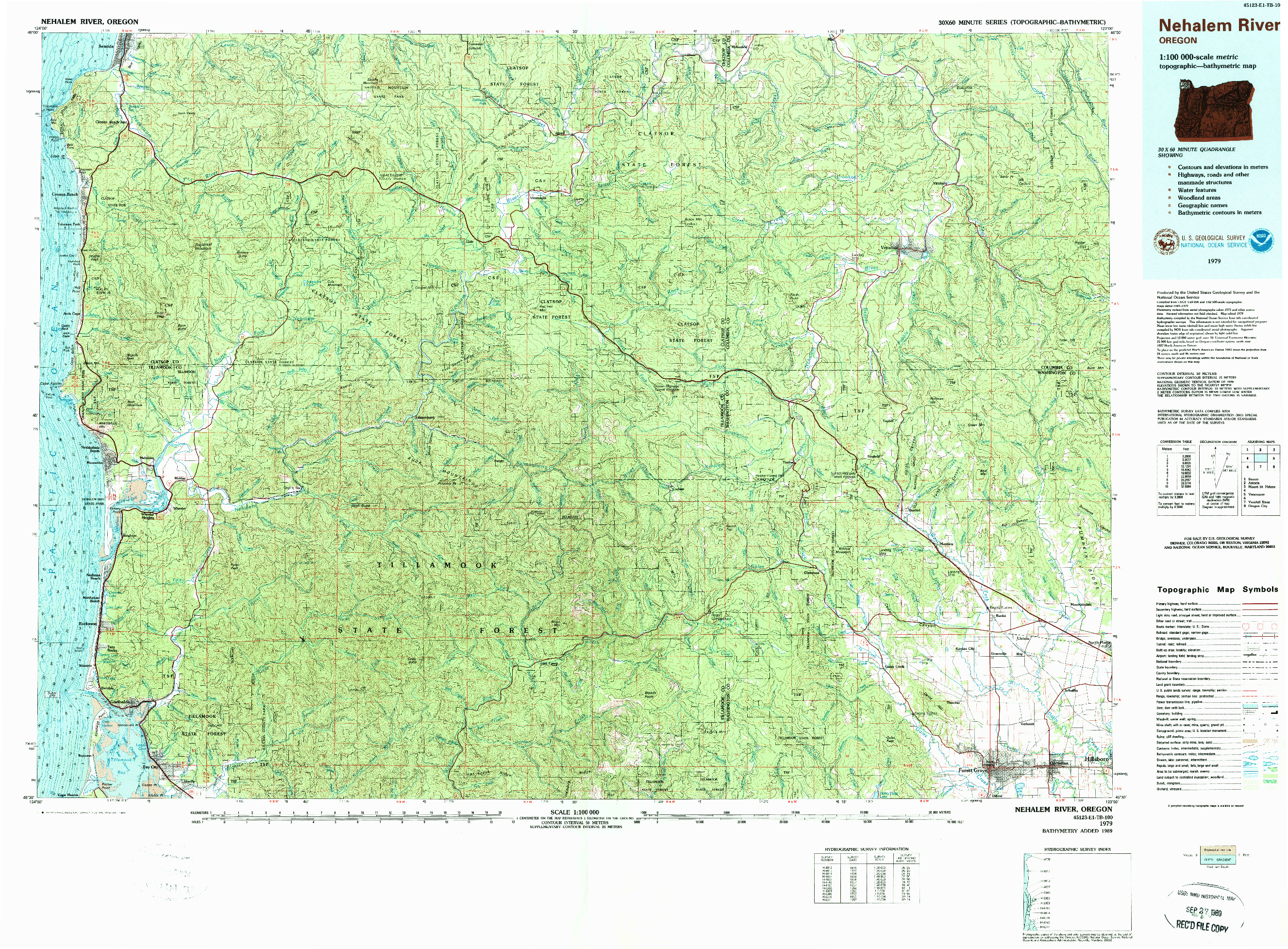 USGS 1:100000-SCALE QUADRANGLE FOR NEHALEM RIVER, OR 1979