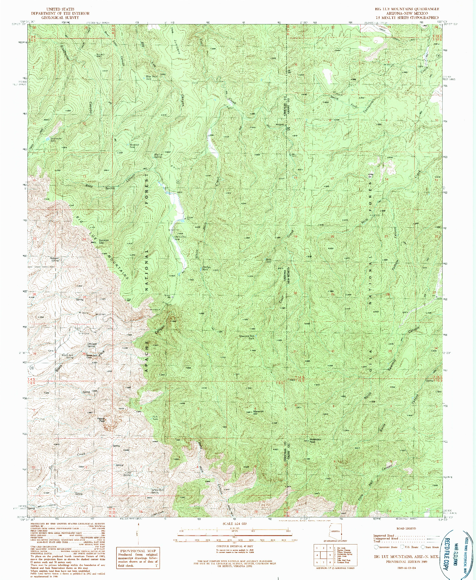 USGS 1:24000-SCALE QUADRANGLE FOR BIG LUE MOUNTAINS, AZ 1989