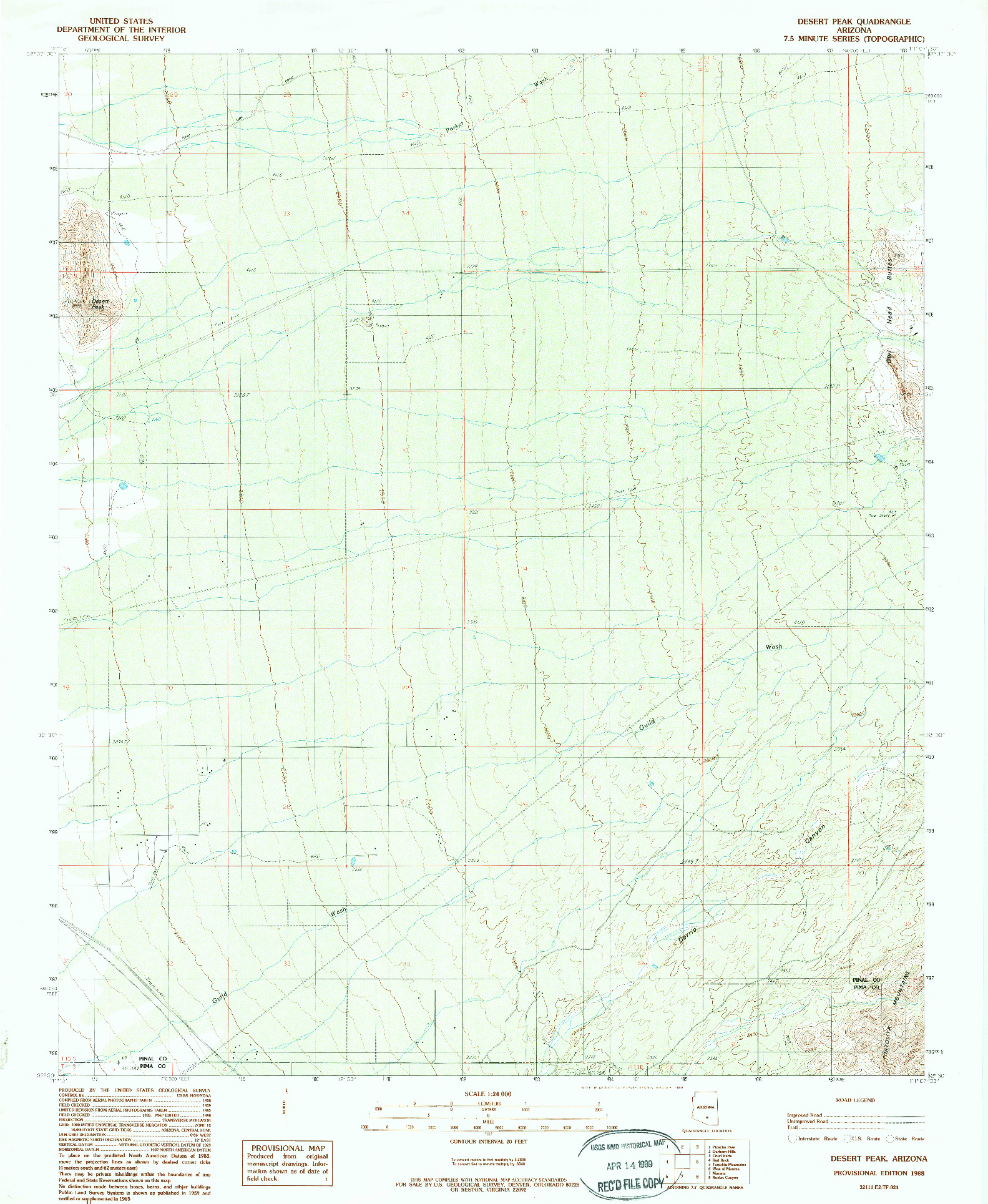 USGS 1:24000-SCALE QUADRANGLE FOR DESERT PEAK, AZ 1988