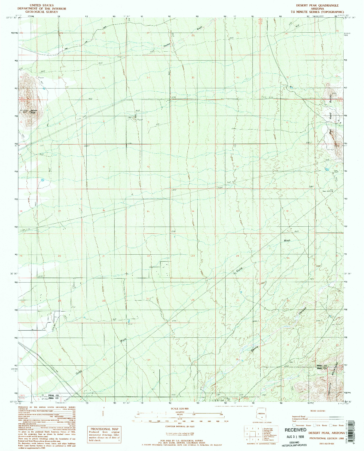 USGS 1:24000-SCALE QUADRANGLE FOR DESERT PEAK, AZ 1988