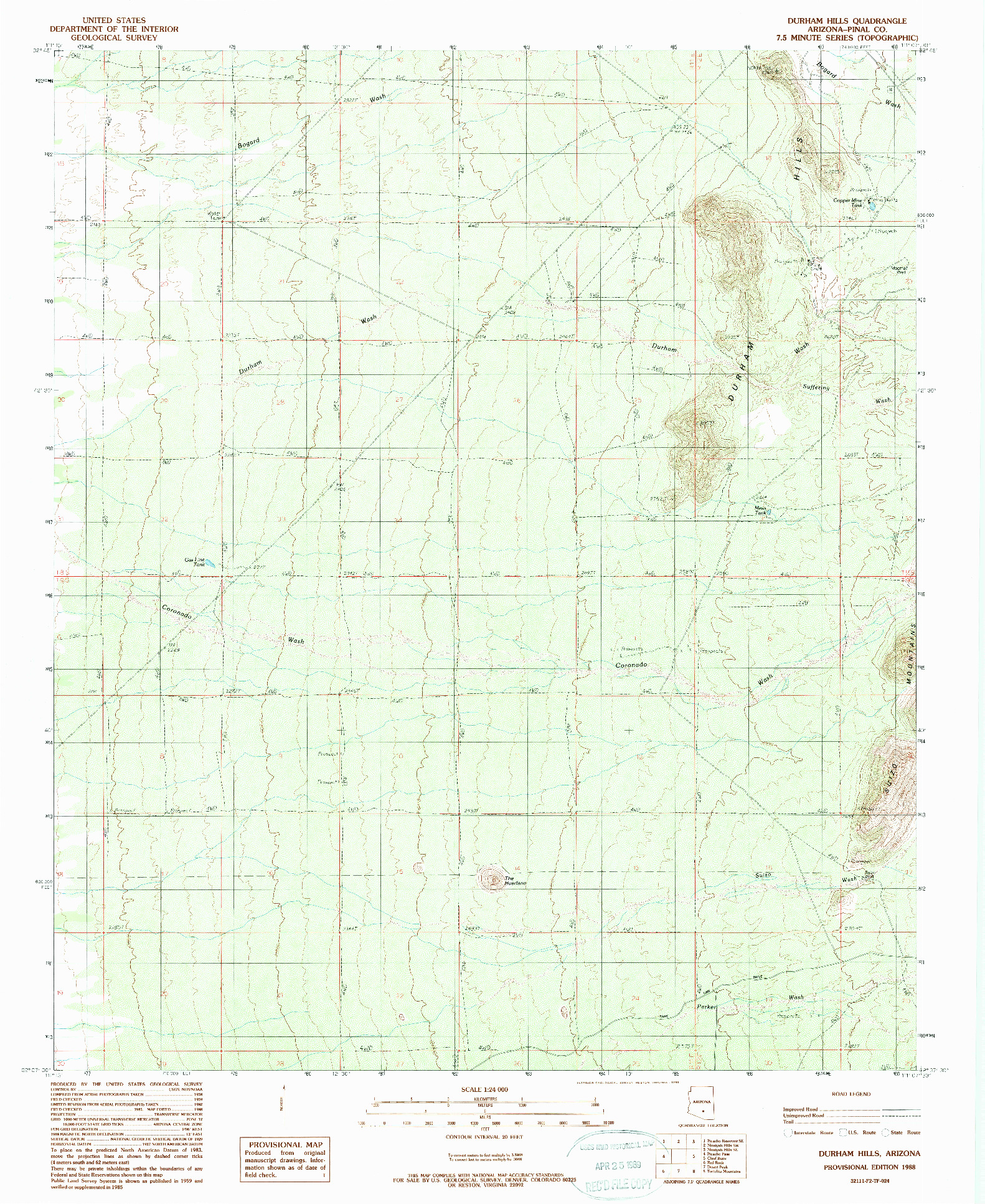 USGS 1:24000-SCALE QUADRANGLE FOR DURHAM HILLS, AZ 1988