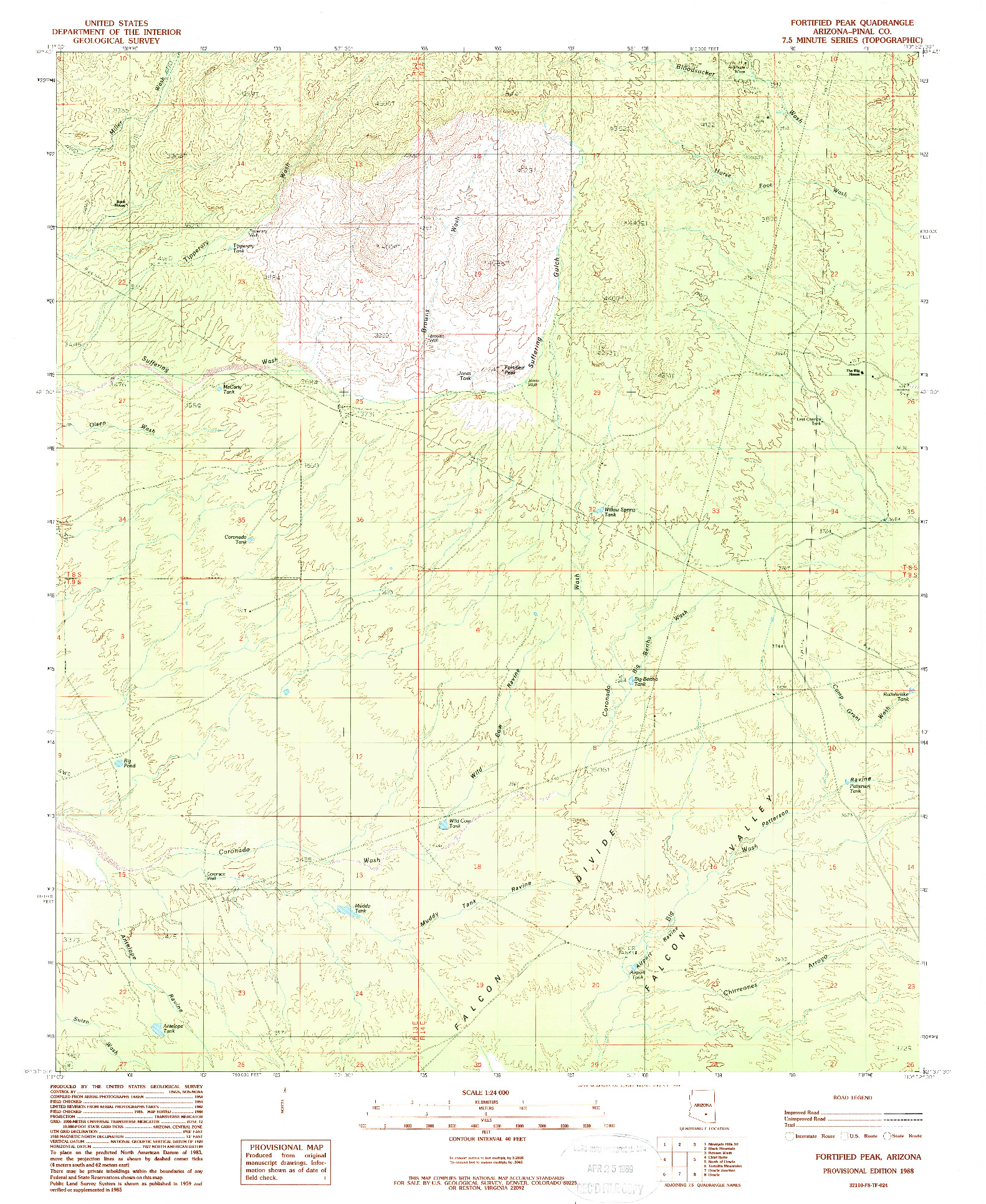USGS 1:24000-SCALE QUADRANGLE FOR FORTIFIED PEAK, AZ 1988