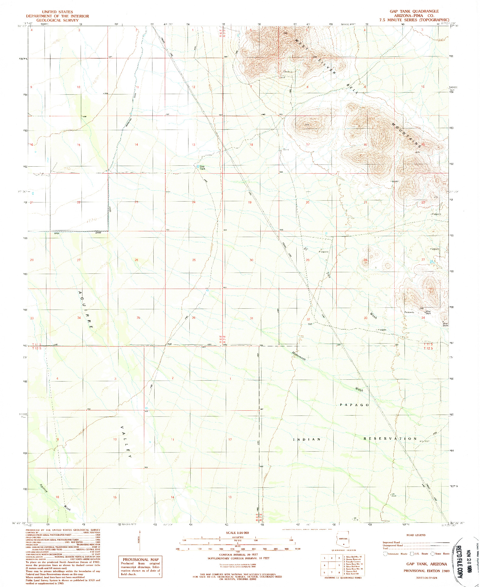 USGS 1:24000-SCALE QUADRANGLE FOR GAP TANK, AZ 1989