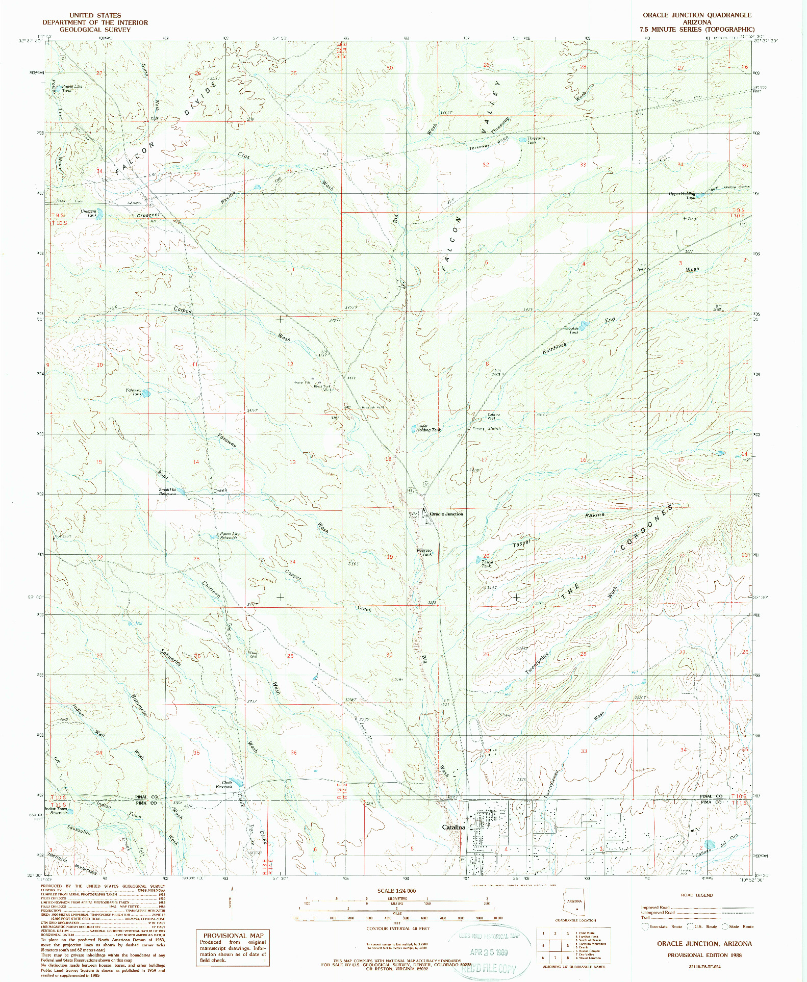 USGS 1:24000-SCALE QUADRANGLE FOR ORACLE JUNCTION, AZ 1988