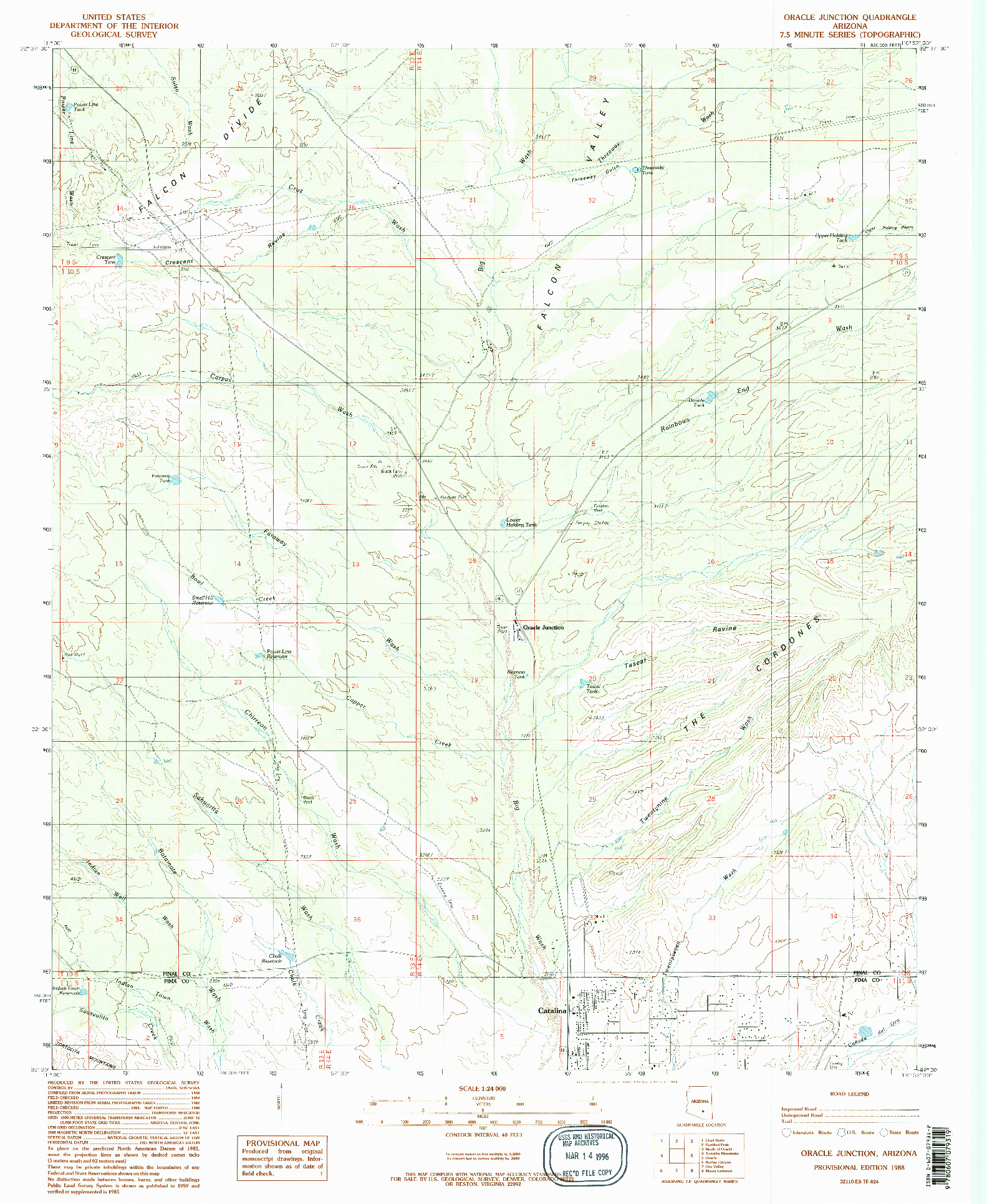 USGS 1:24000-SCALE QUADRANGLE FOR ORACLE JUNCTION, AZ 1988