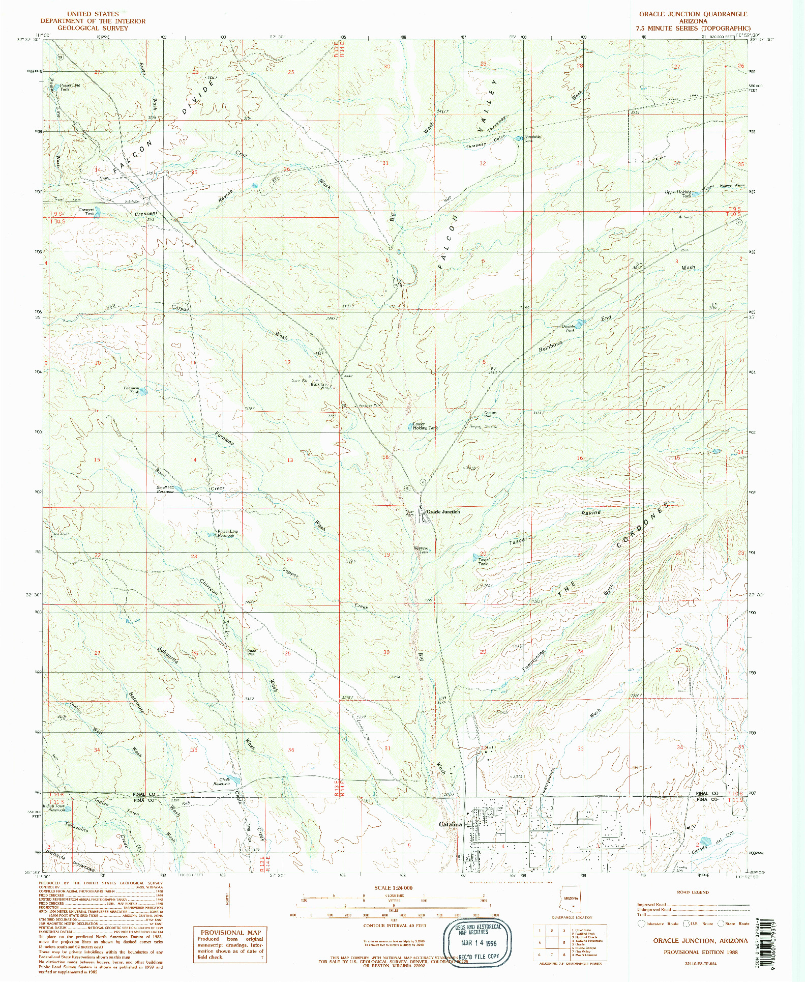 USGS 1:24000-SCALE QUADRANGLE FOR ORACLE JUNCTION, AZ 1988