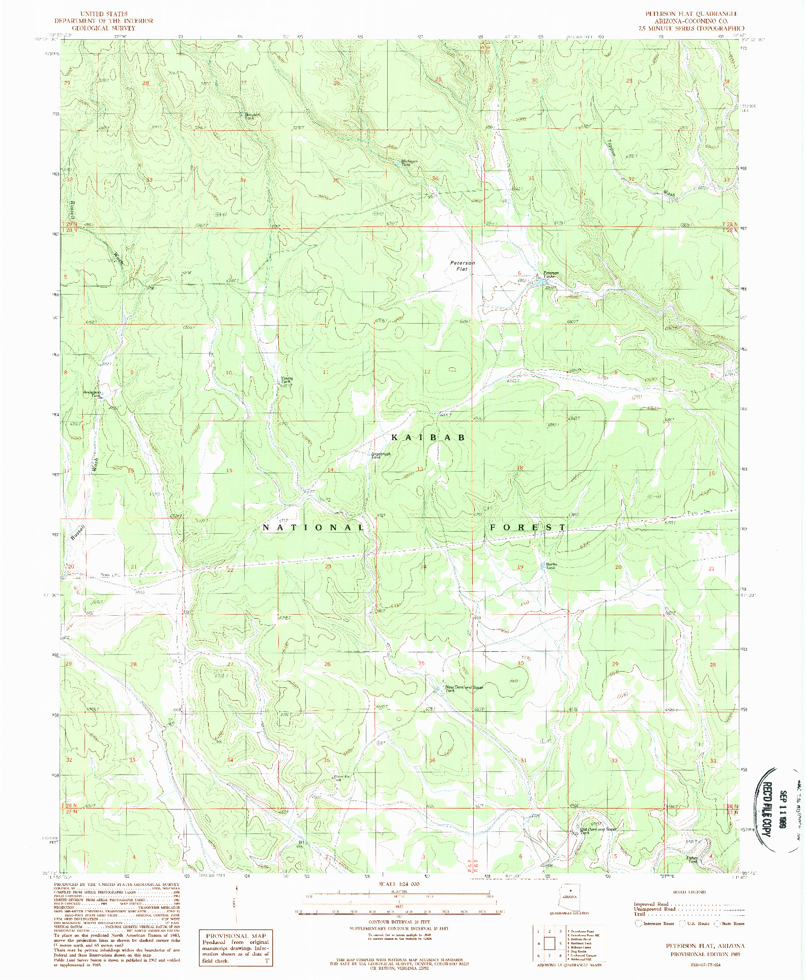 USGS 1:24000-SCALE QUADRANGLE FOR PETERSON FLAT, AZ 1989