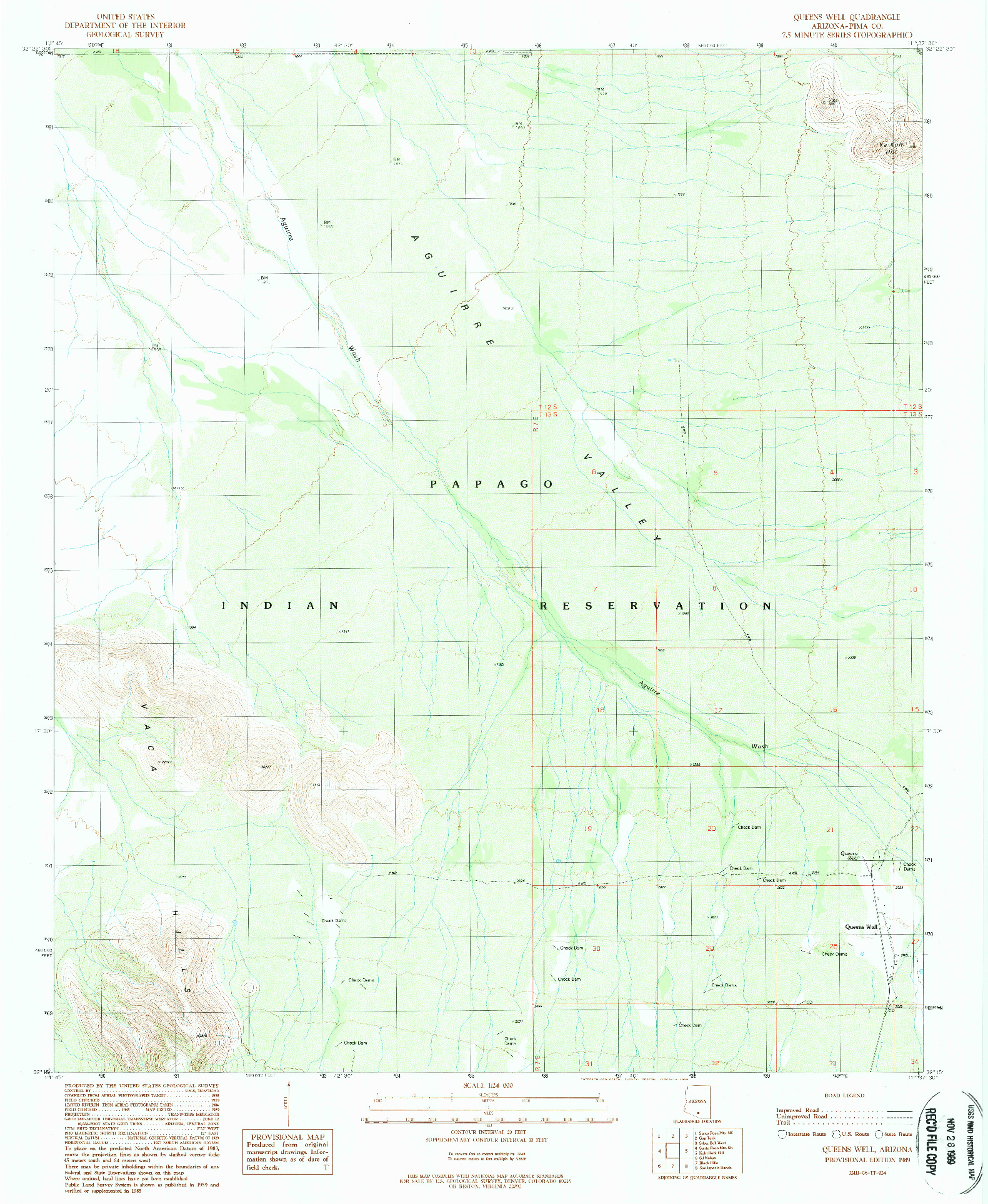 USGS 1:24000-SCALE QUADRANGLE FOR QUEENS WELL, AZ 1989