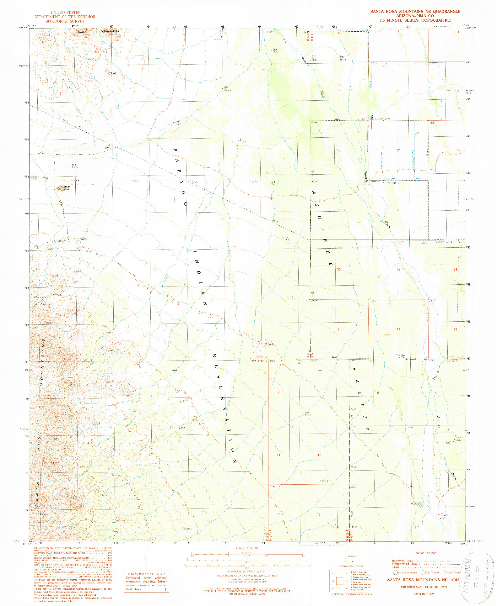 USGS 1:24000-SCALE QUADRANGLE FOR SANTA ROSA MOUNTAINS NE, AZ 1989