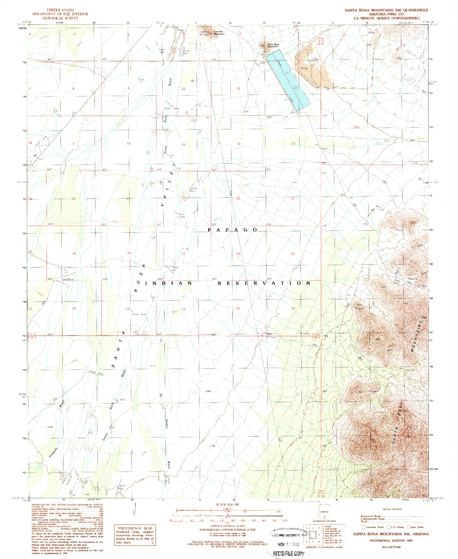 USGS 1:24000-SCALE QUADRANGLE FOR SANTA ROSA MOUNTAINS NW, AZ 1989