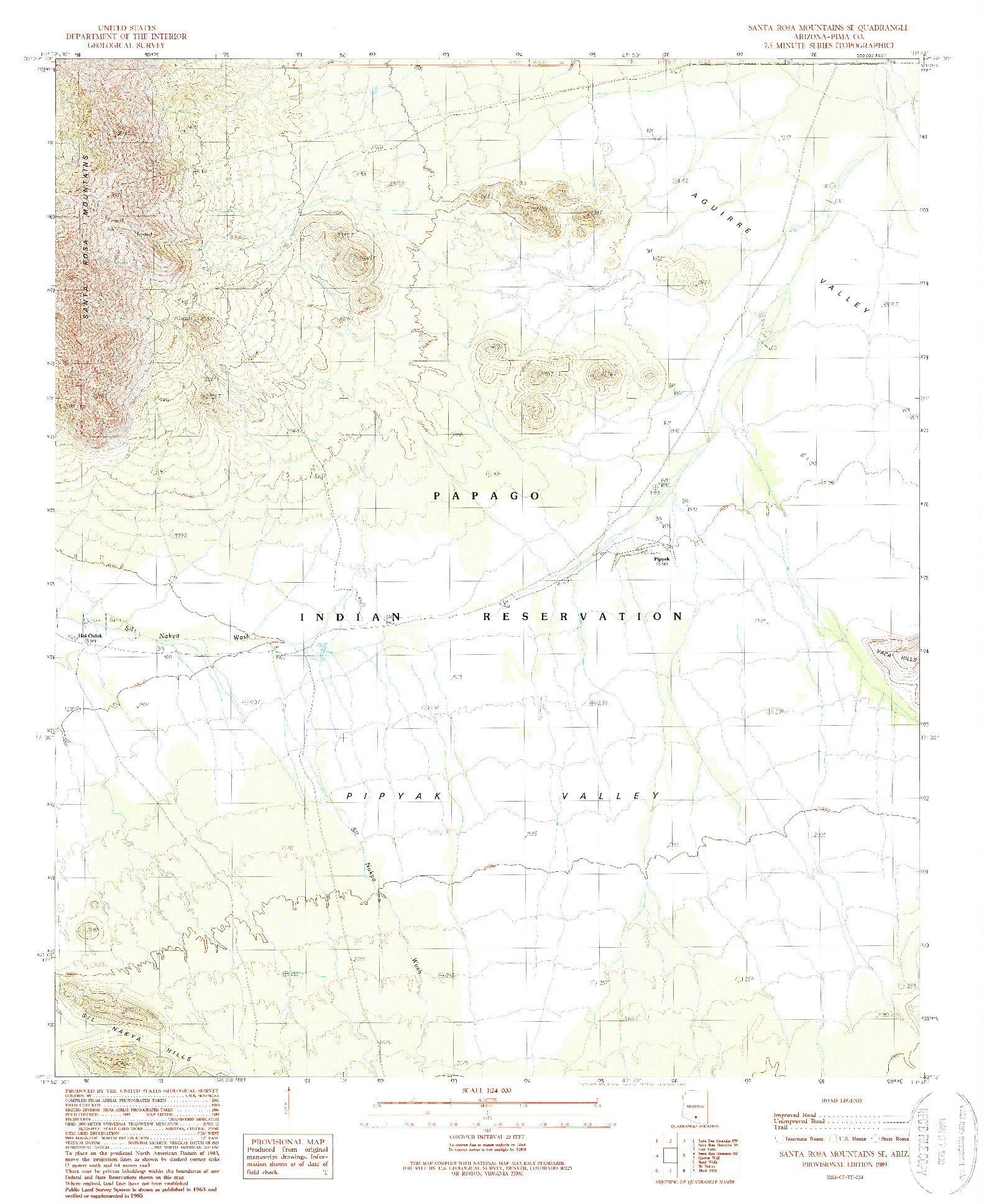 USGS 1:24000-SCALE QUADRANGLE FOR SANTA ROSA MOUNTAINS SE, AZ 1989