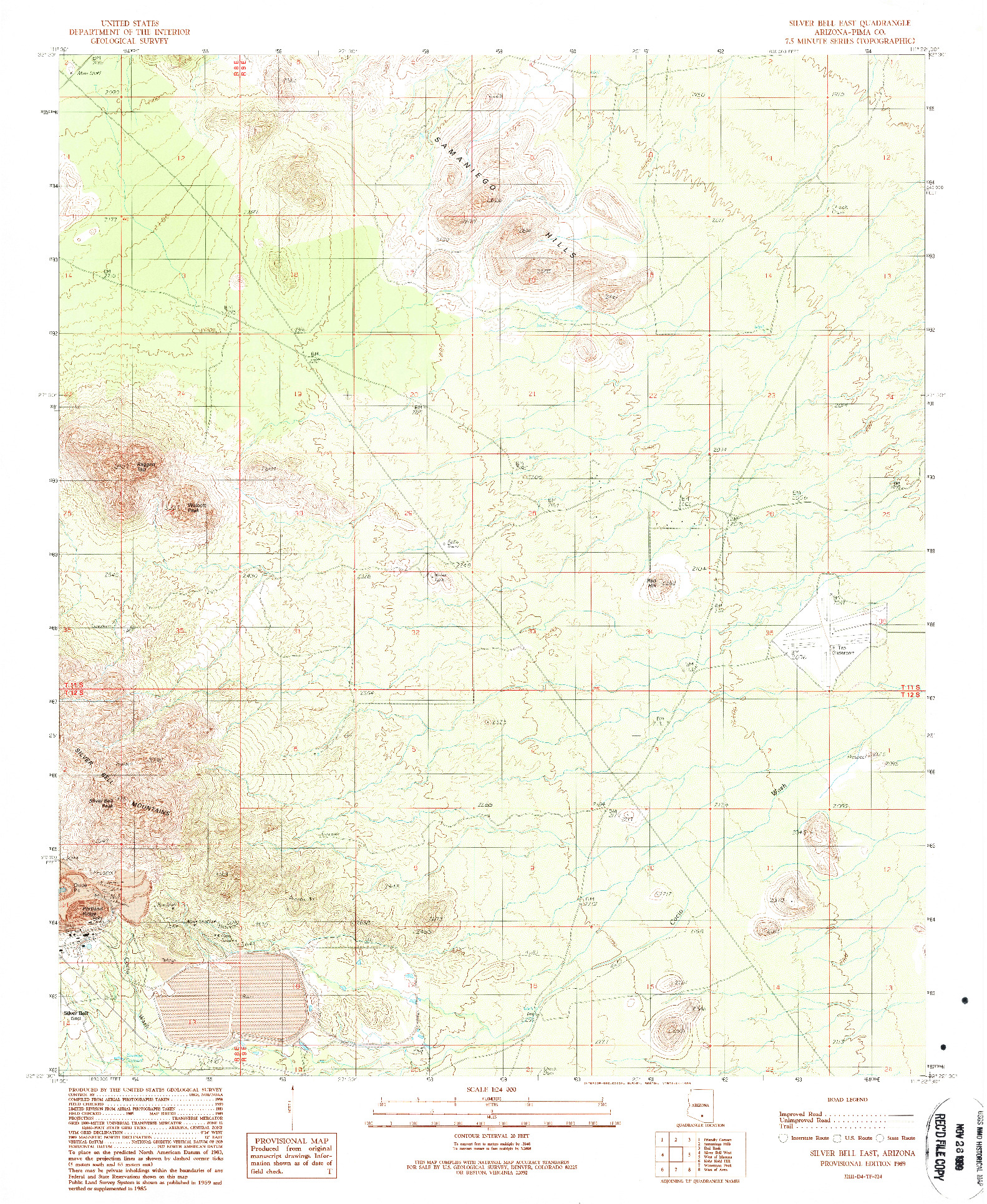 USGS 1:24000-SCALE QUADRANGLE FOR SILVER BELL EAST, AZ 1989