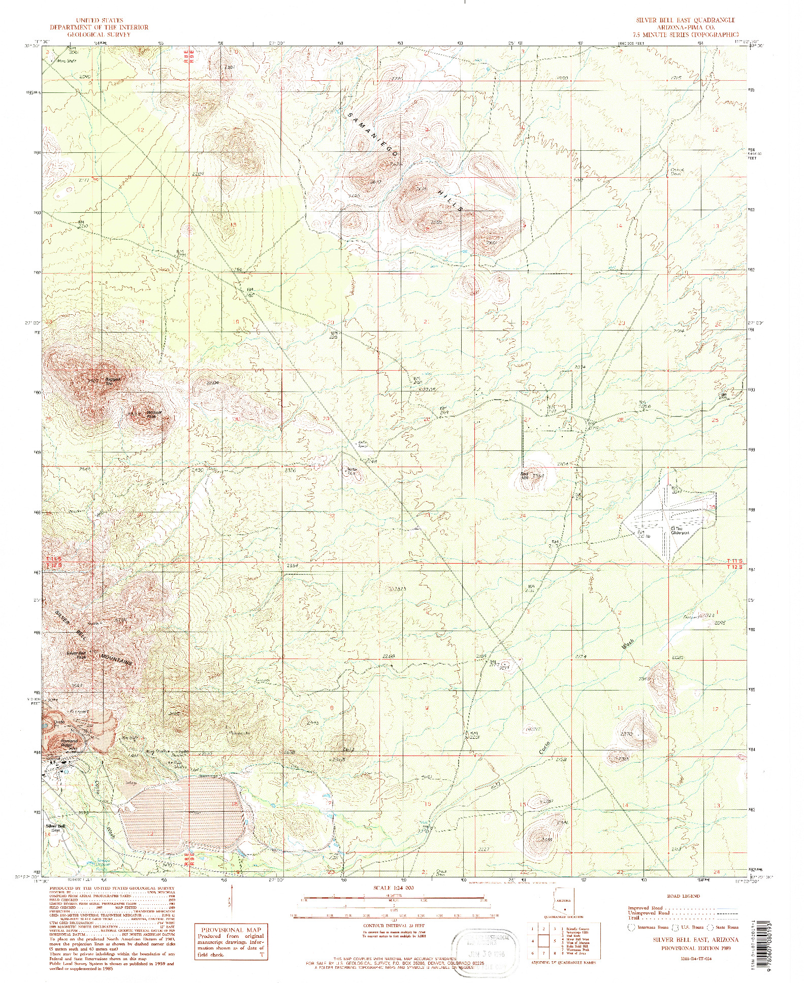 USGS 1:24000-SCALE QUADRANGLE FOR SILVER BELL EAST, AZ 1989