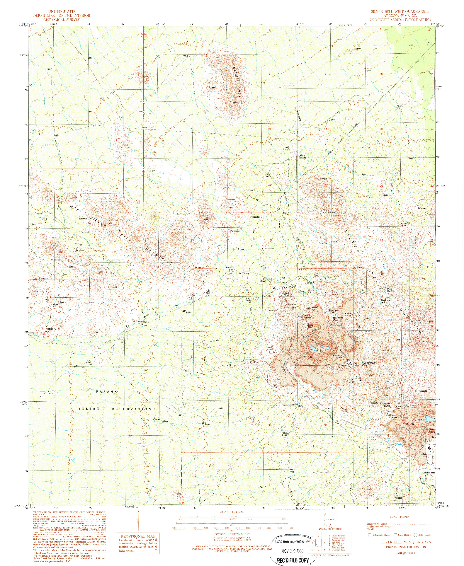 USGS 1:24000-SCALE QUADRANGLE FOR SILVER BELL WEST, AZ 1989