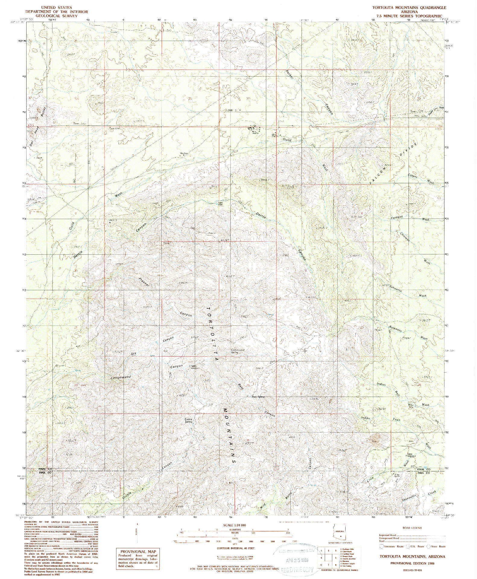 USGS 1:24000-SCALE QUADRANGLE FOR TORTOLITA MOUNTAINS, AZ 1988
