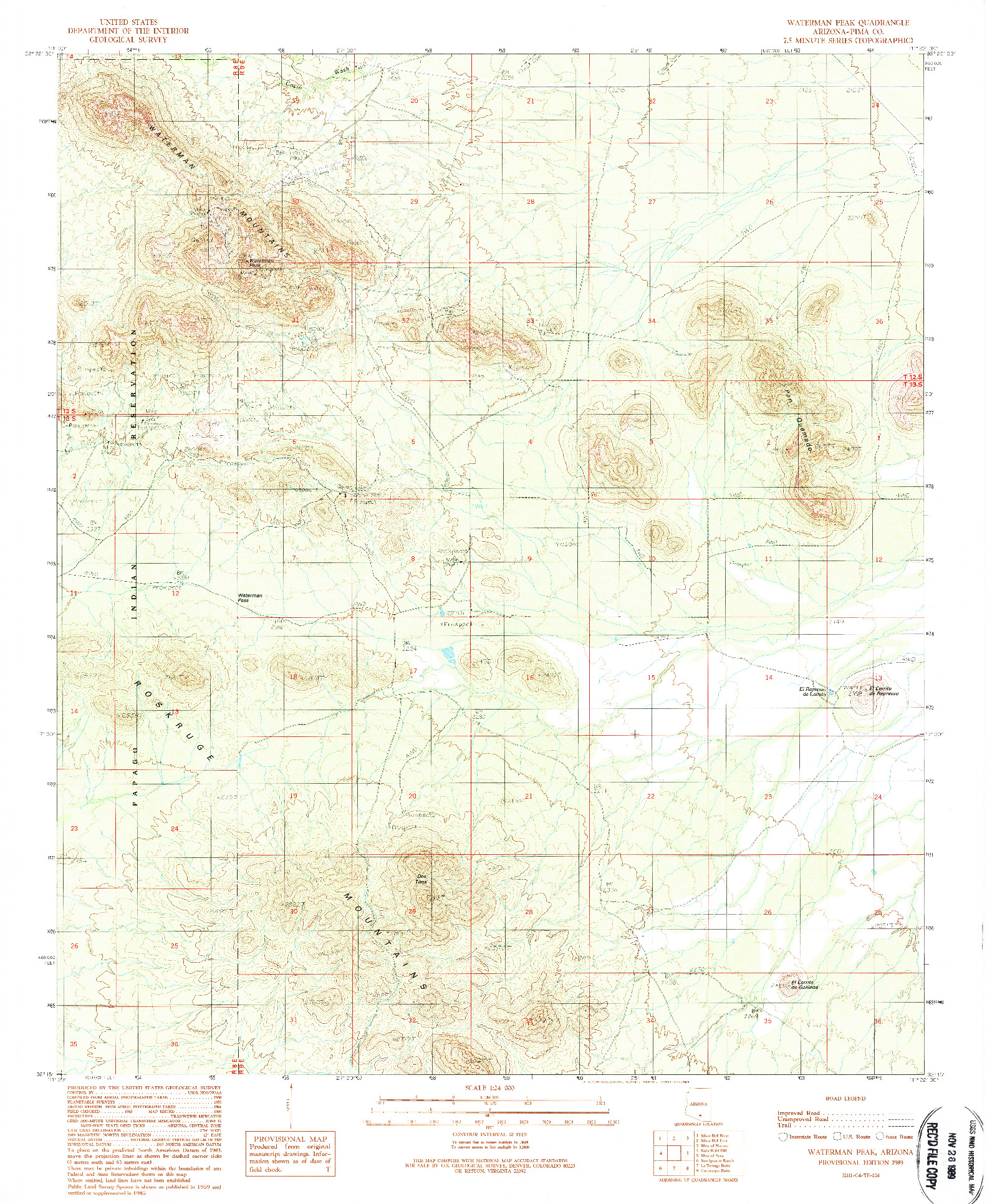 USGS 1:24000-SCALE QUADRANGLE FOR WATERMAN PEAK, AZ 1989