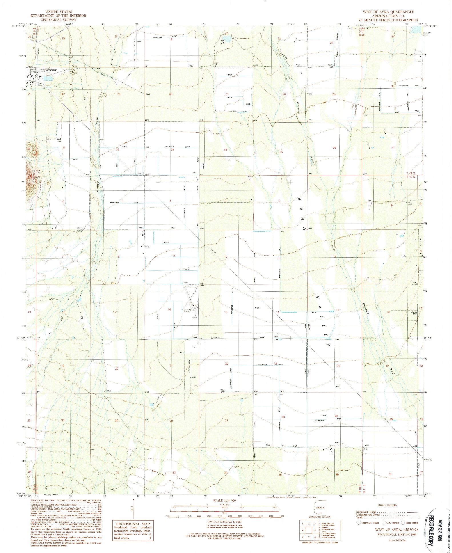 USGS 1:24000-SCALE QUADRANGLE FOR WEST OF AVRA, AZ 1989