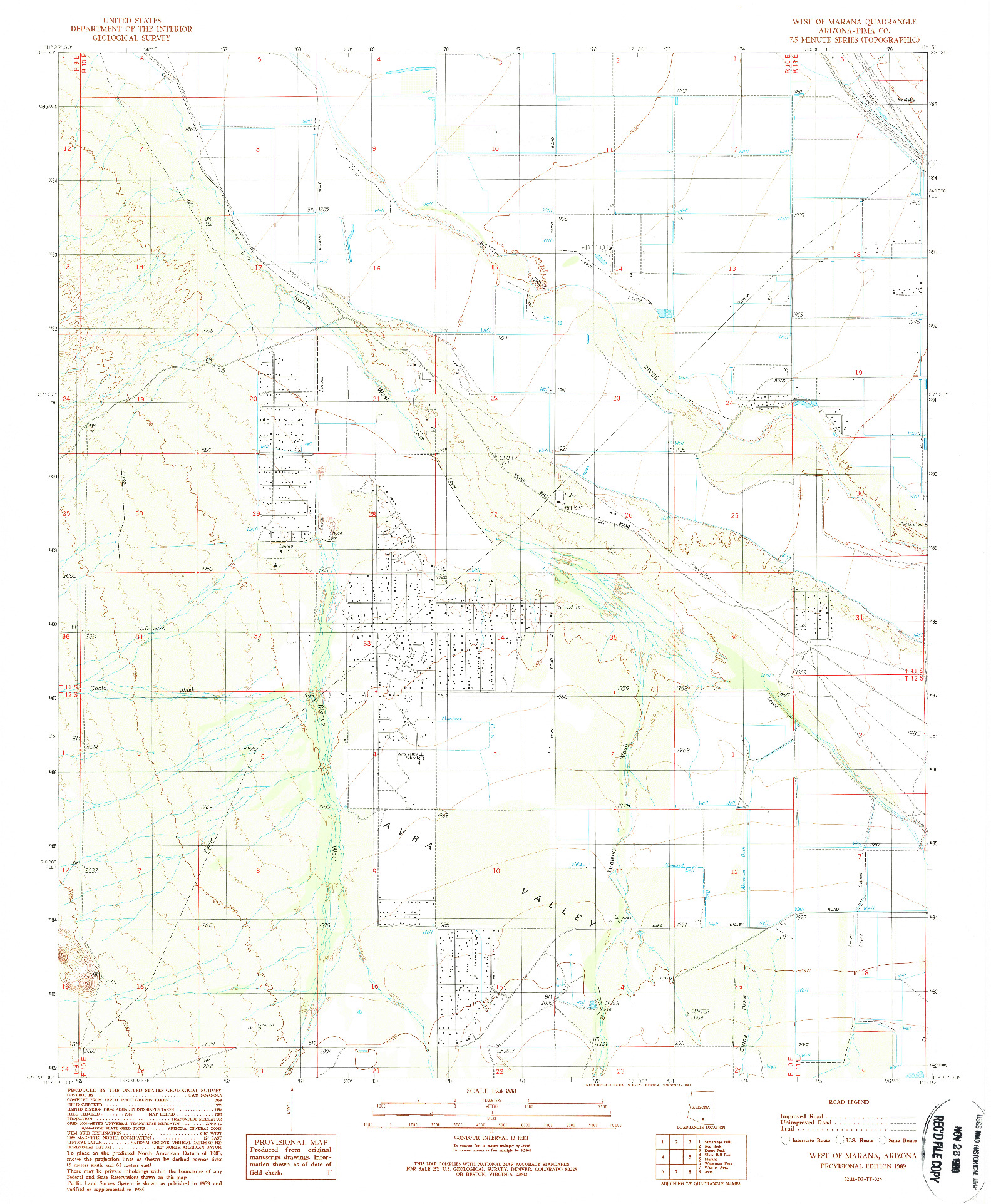 USGS 1:24000-SCALE QUADRANGLE FOR WEST OF MARANA, AZ 1989