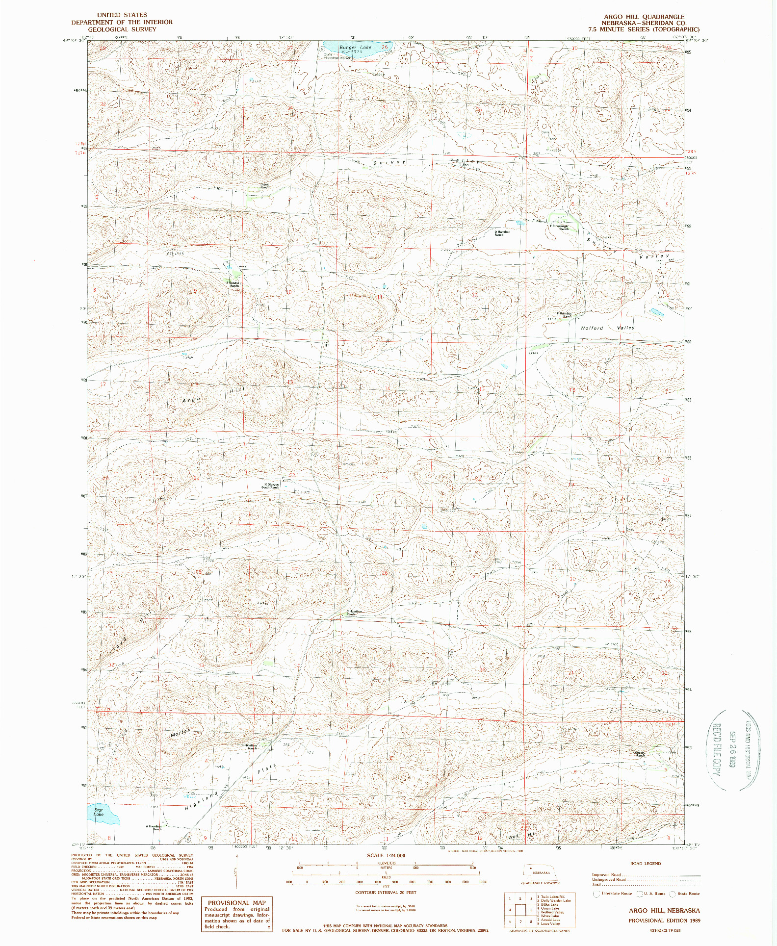 USGS 1:24000-SCALE QUADRANGLE FOR ARGO HILL, NE 1989