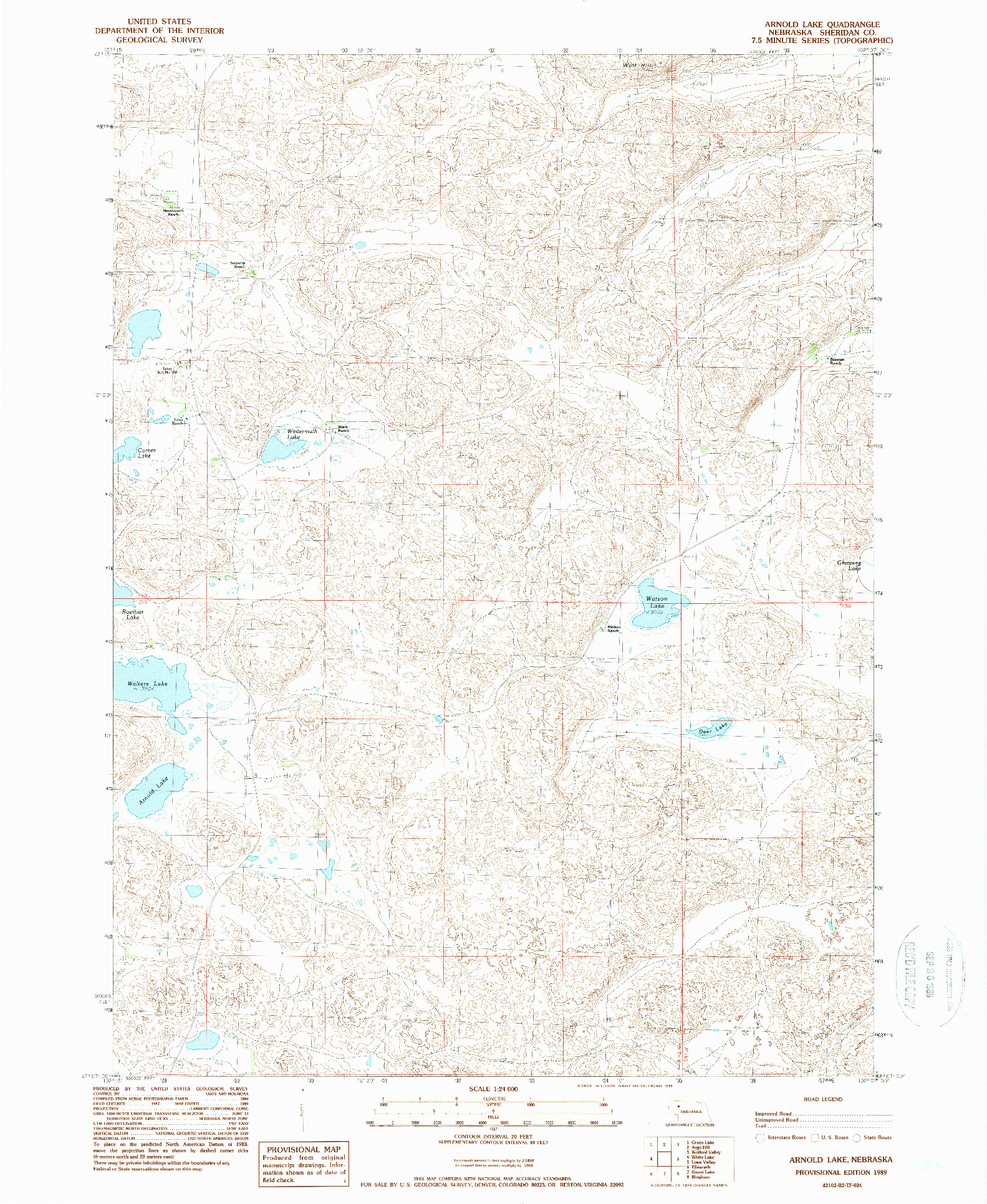 USGS 1:24000-SCALE QUADRANGLE FOR ARNOLD LAKE, NE 1989