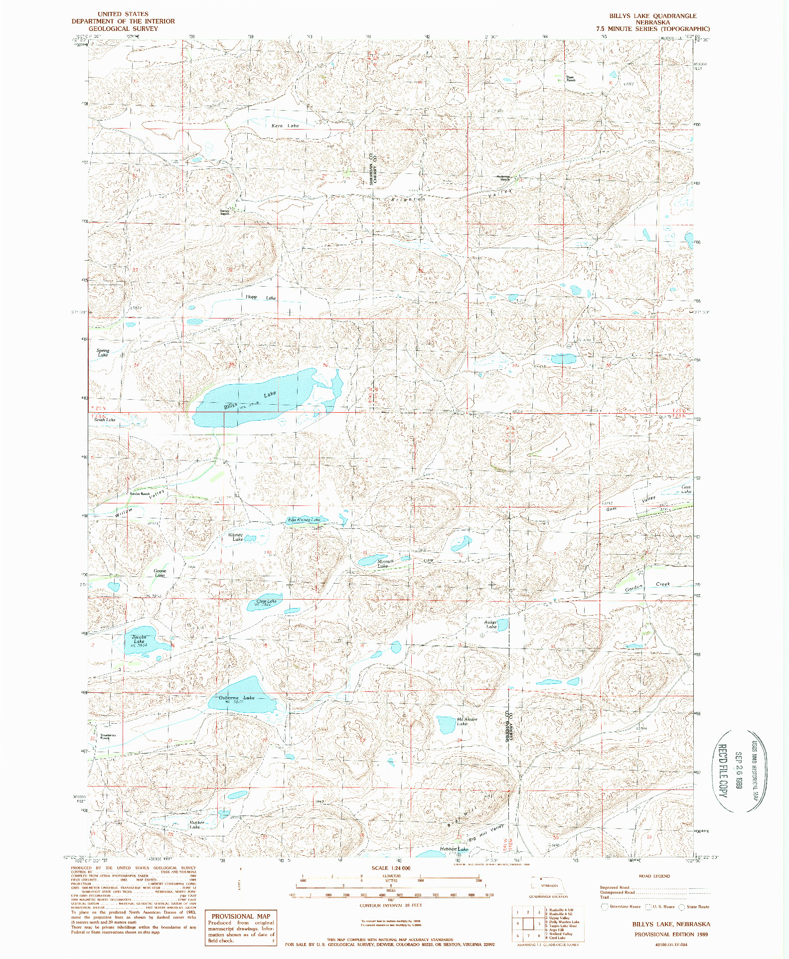 USGS 1:24000-SCALE QUADRANGLE FOR BILLYS LAKE, NE 1989