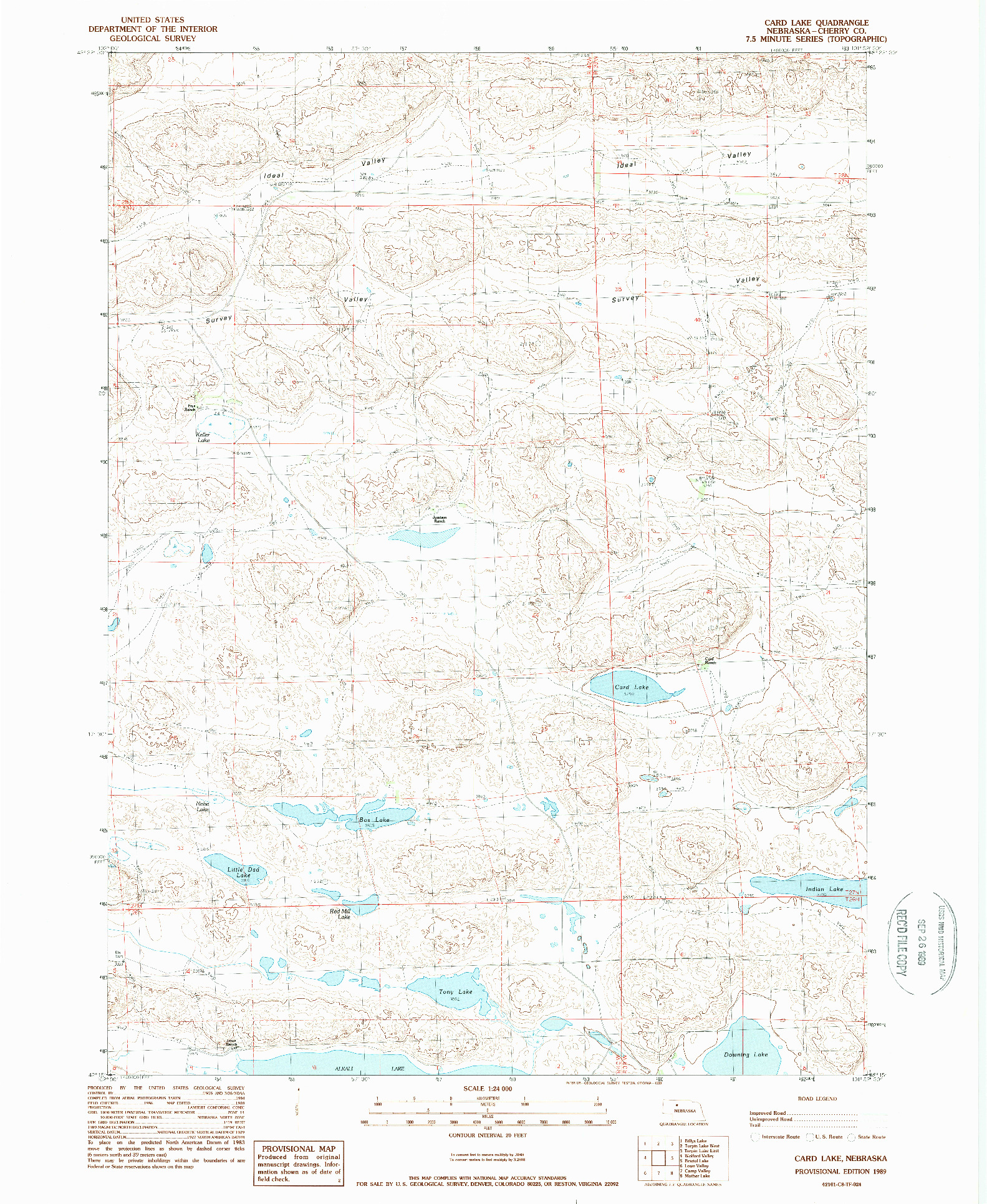 USGS 1:24000-SCALE QUADRANGLE FOR CARD LAKE, NE 1989