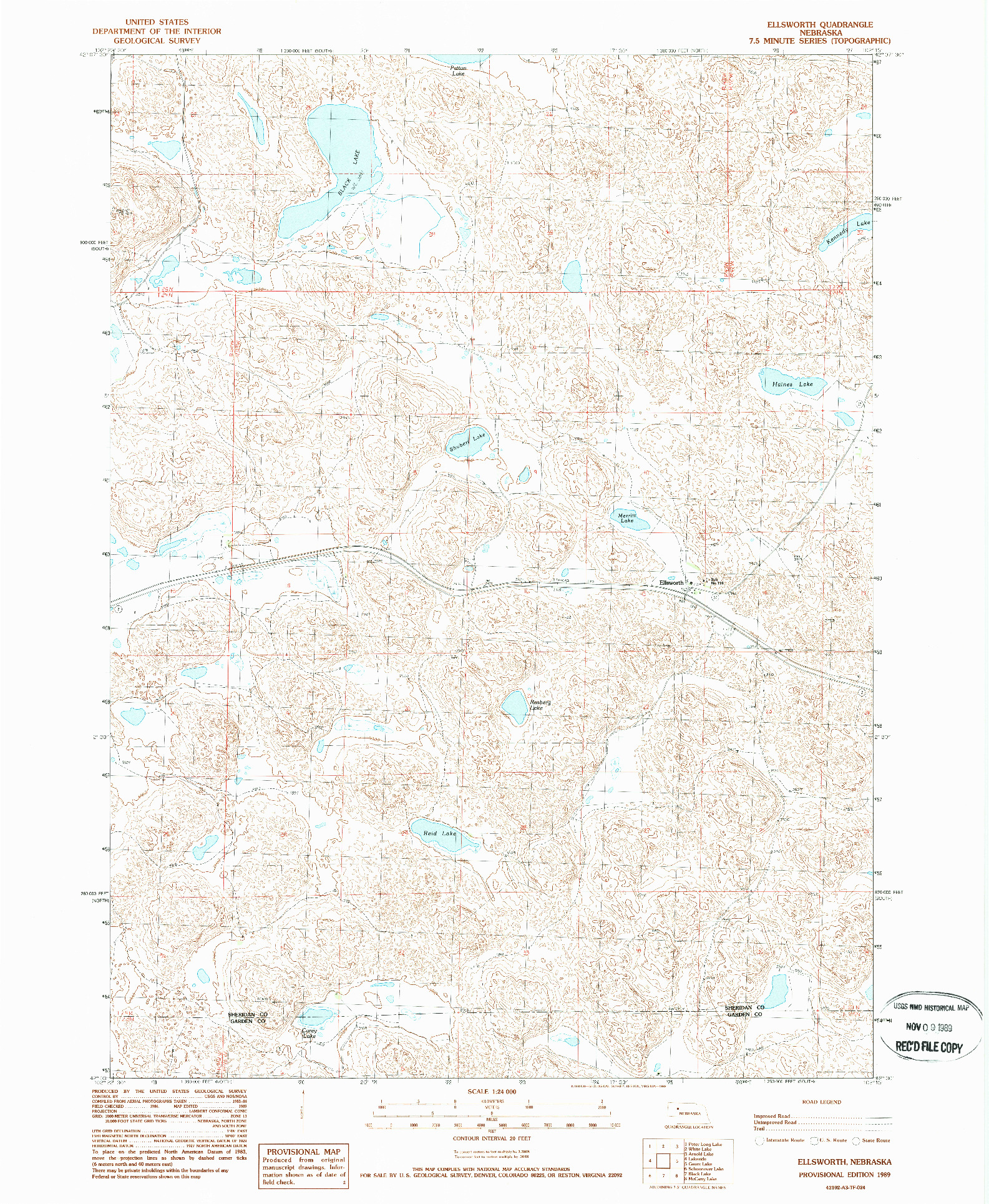 USGS 1:24000-SCALE QUADRANGLE FOR ELLSWORTH, NE 1989