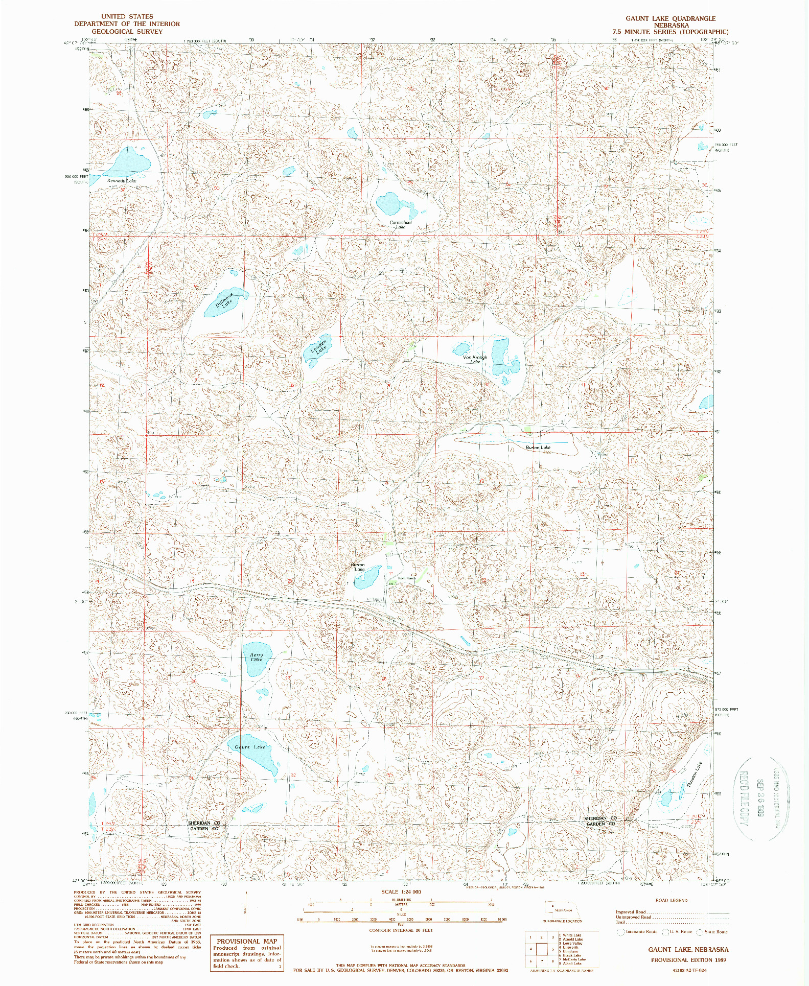 USGS 1:24000-SCALE QUADRANGLE FOR GAUNT LAKE, NE 1989