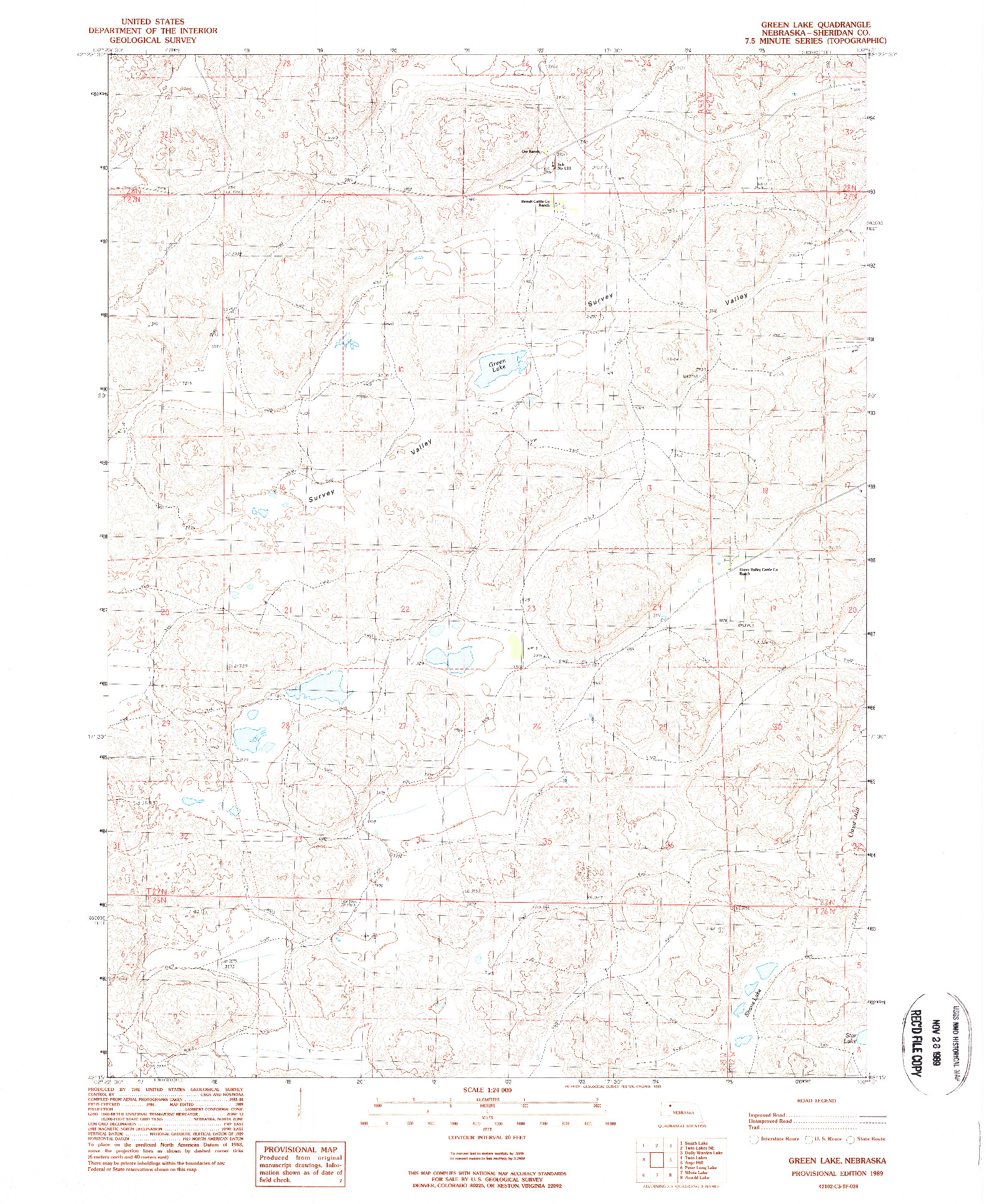USGS 1:24000-SCALE QUADRANGLE FOR GREEN LAKE, NE 1989