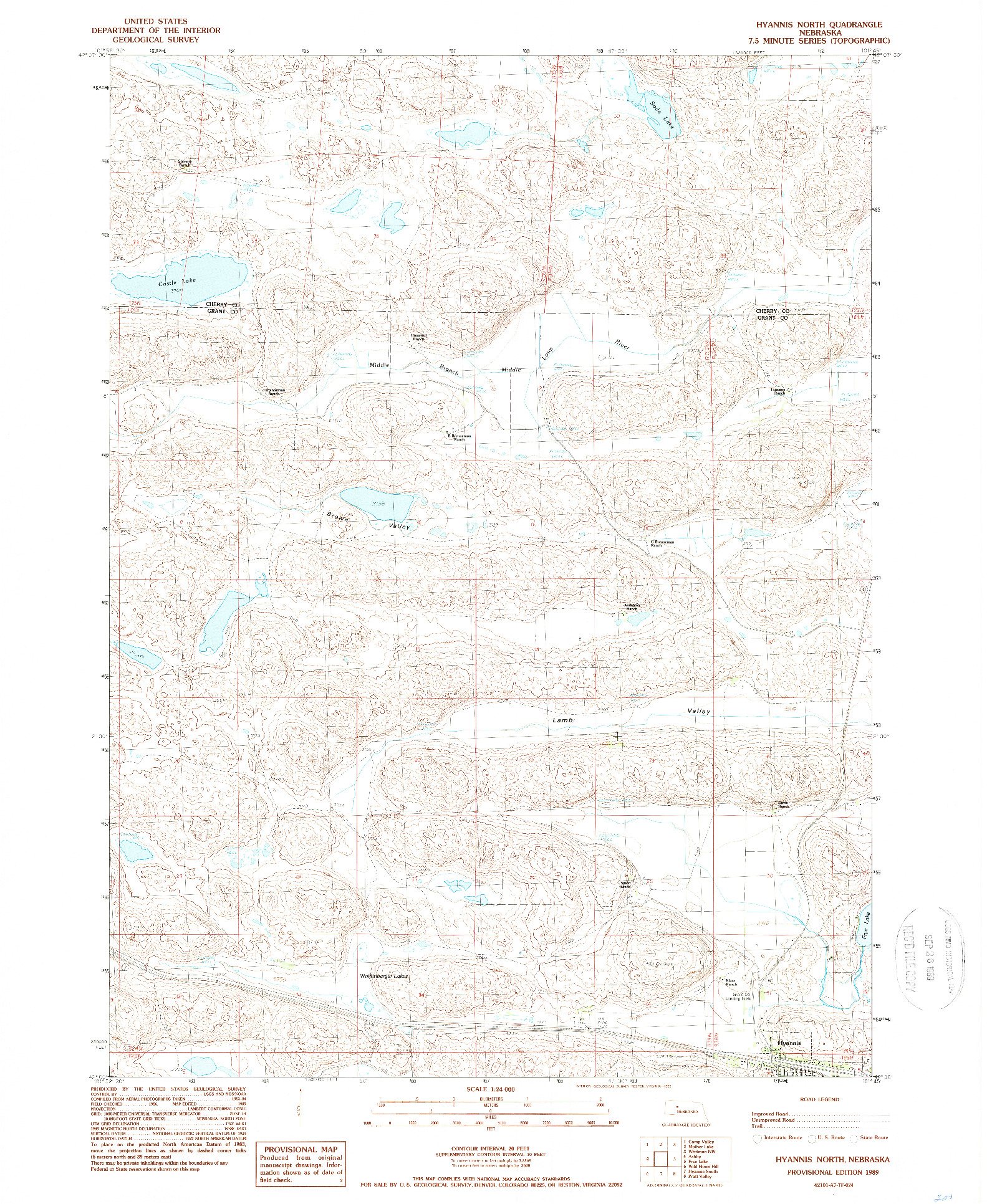 USGS 1:24000-SCALE QUADRANGLE FOR HYANNIS NORTH, NE 1989
