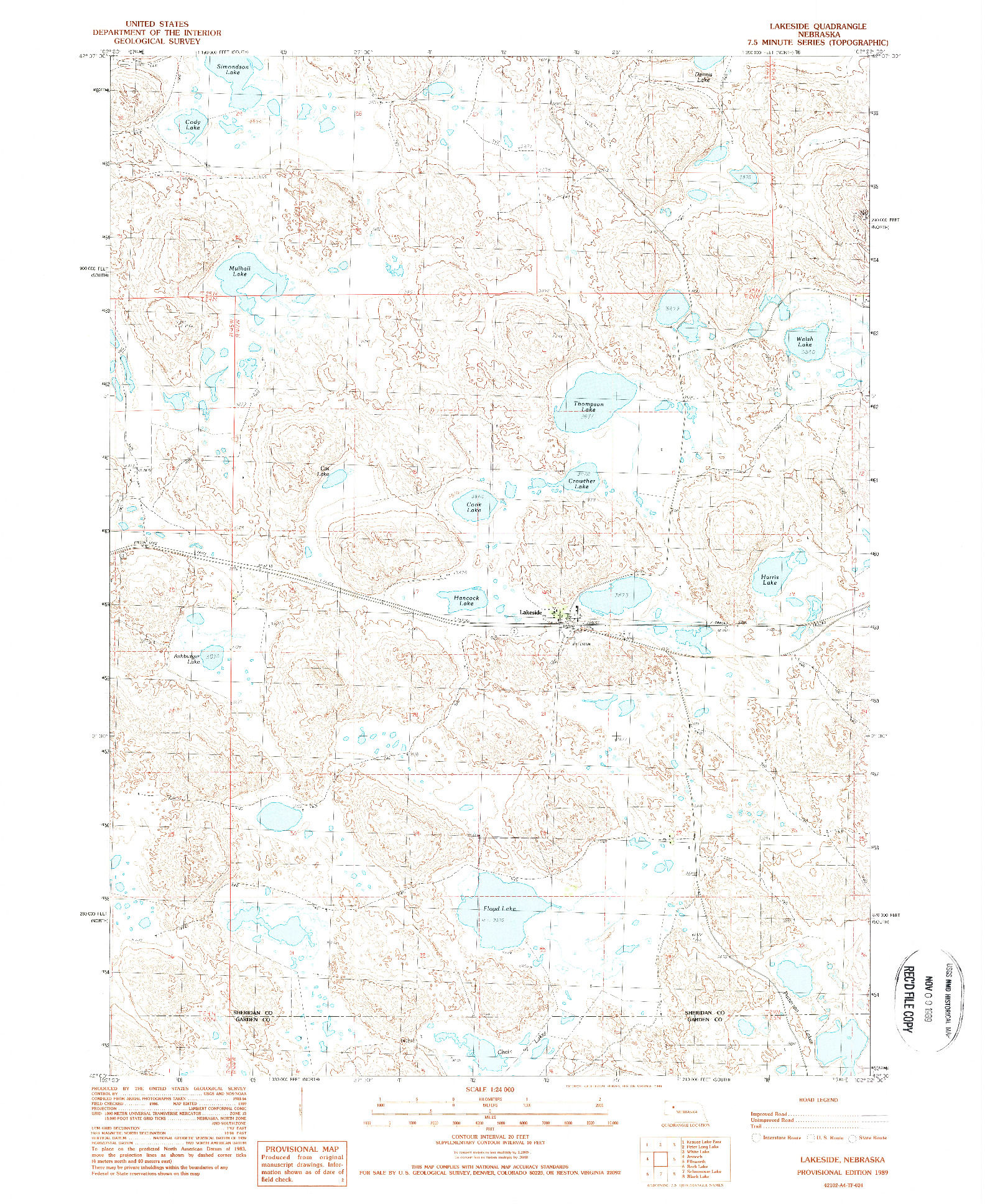 USGS 1:24000-SCALE QUADRANGLE FOR LAKESIDE, NE 1989