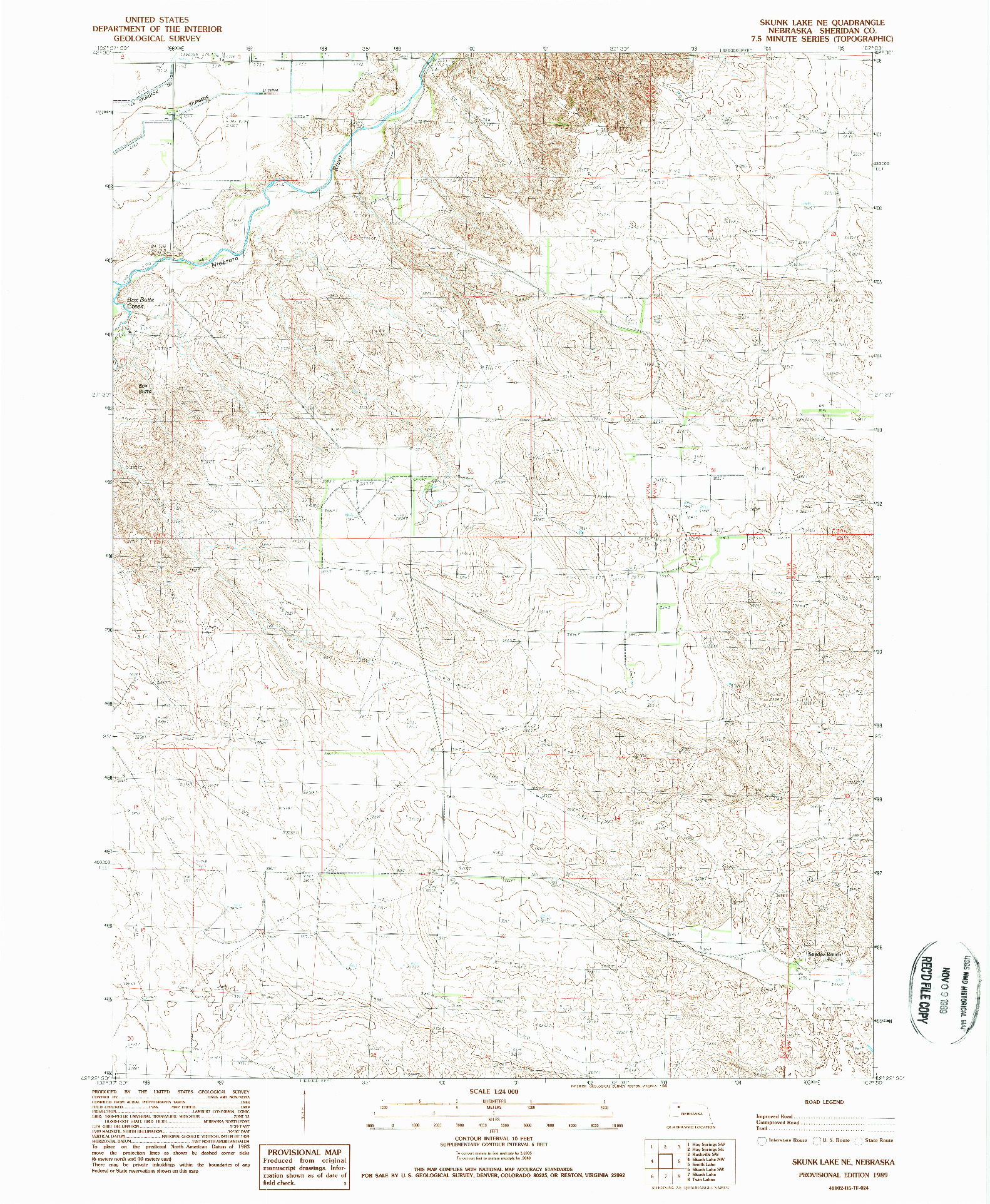 USGS 1:24000-SCALE QUADRANGLE FOR SKUNK LAKE NE, NE 1989