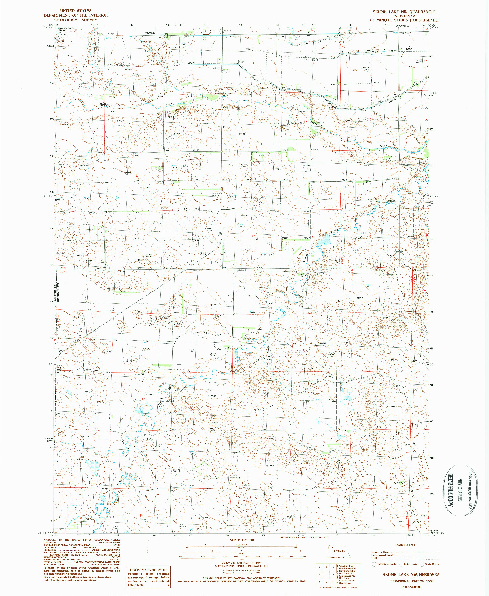 USGS 1:24000-SCALE QUADRANGLE FOR SKUNK LAKE NW, NE 1989