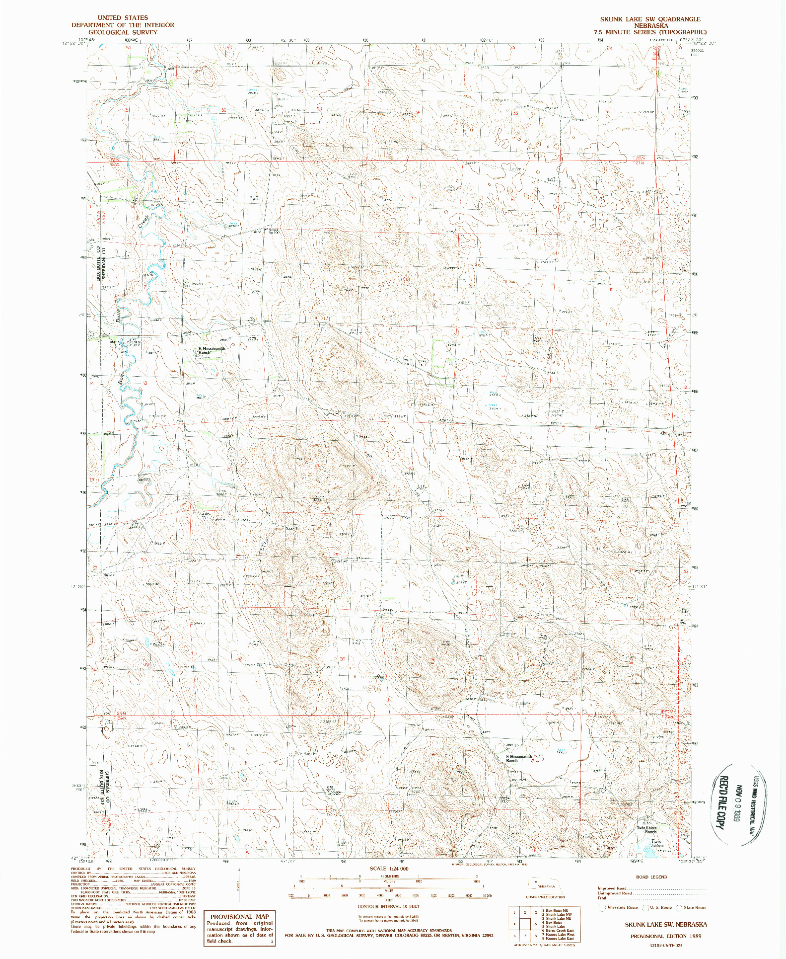 USGS 1:24000-SCALE QUADRANGLE FOR SKUNK LAKE SW, NE 1989