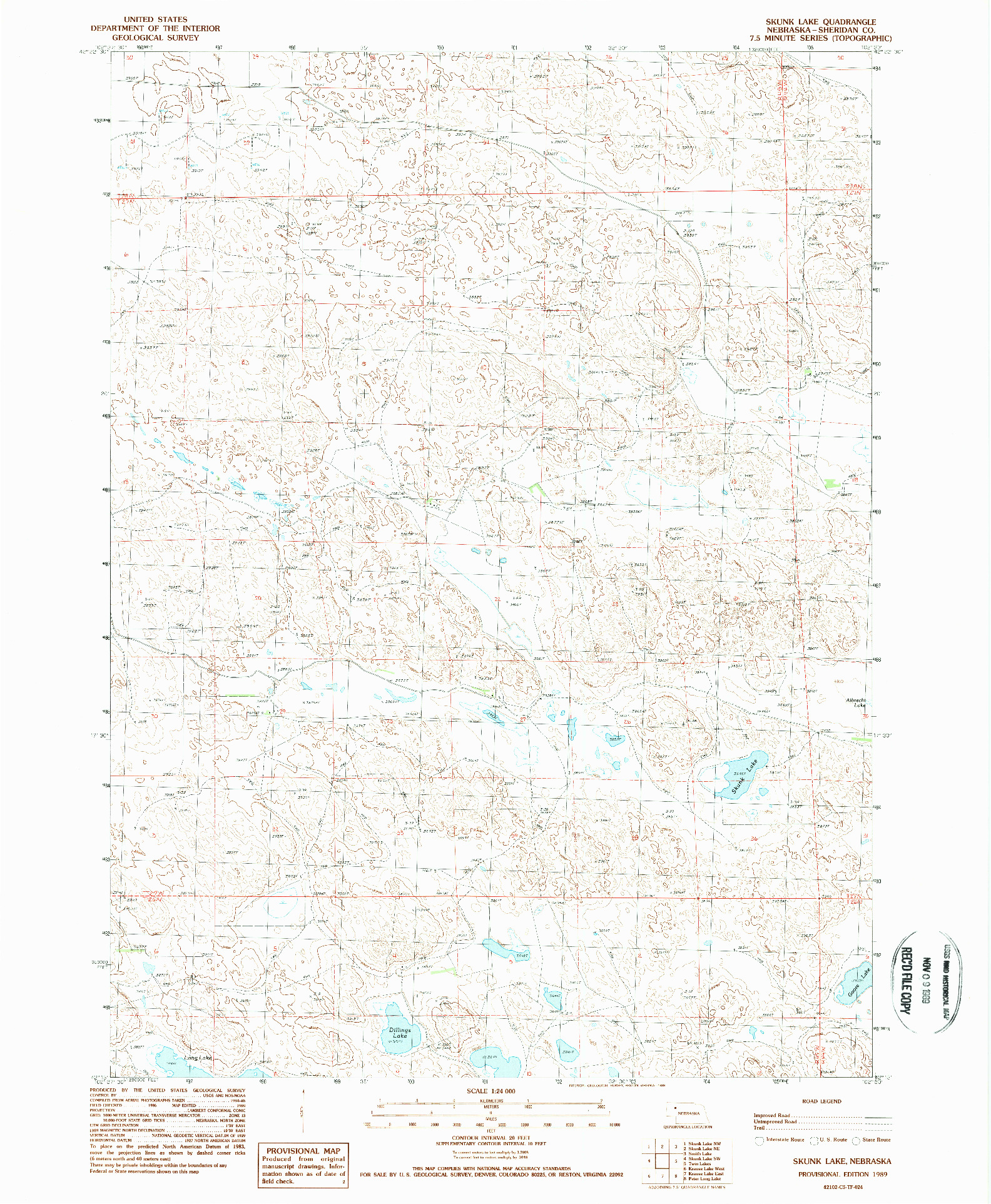 USGS 1:24000-SCALE QUADRANGLE FOR SKUNK LAKE, NE 1989