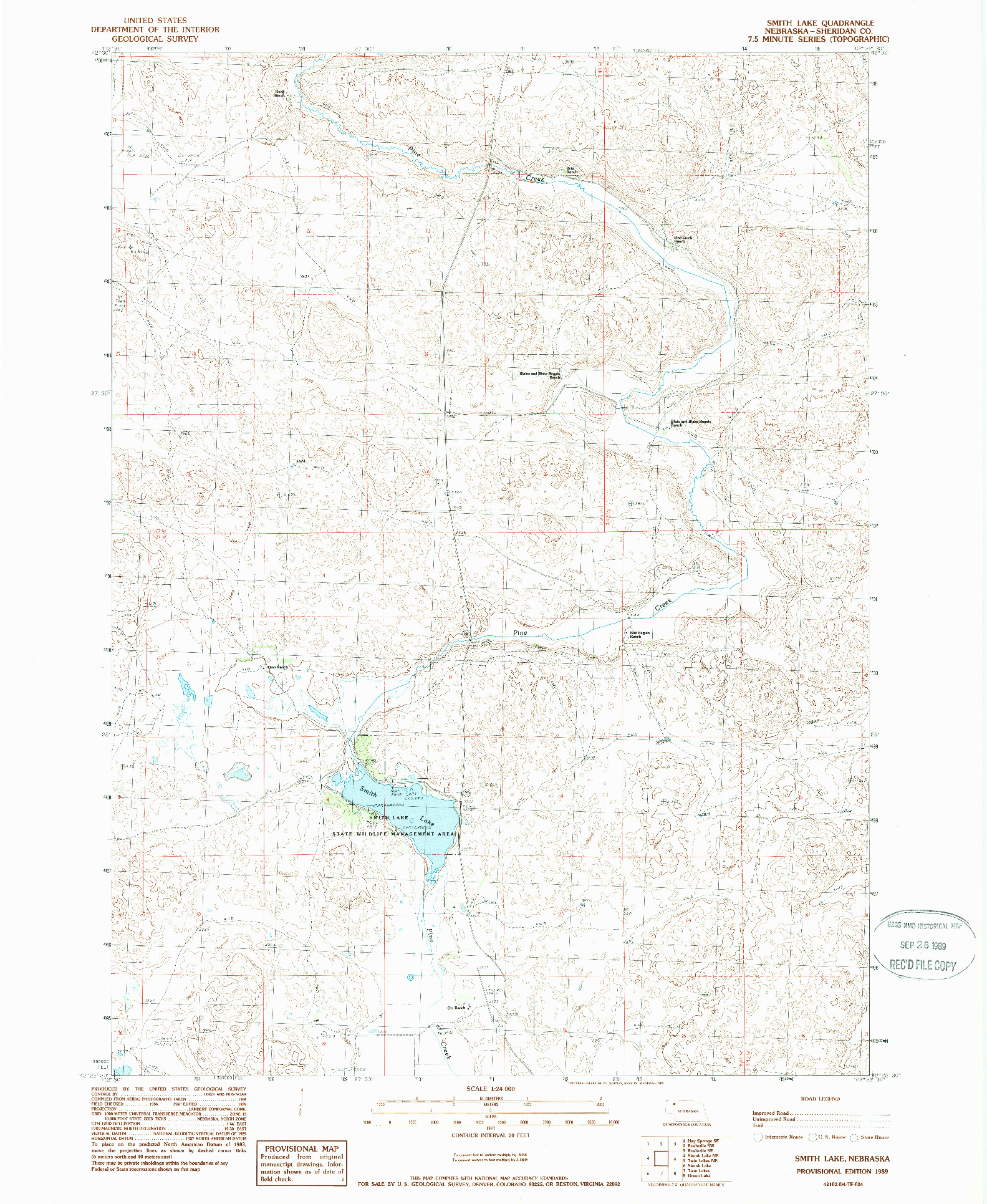 USGS 1:24000-SCALE QUADRANGLE FOR SMITH LAKE, NE 1989